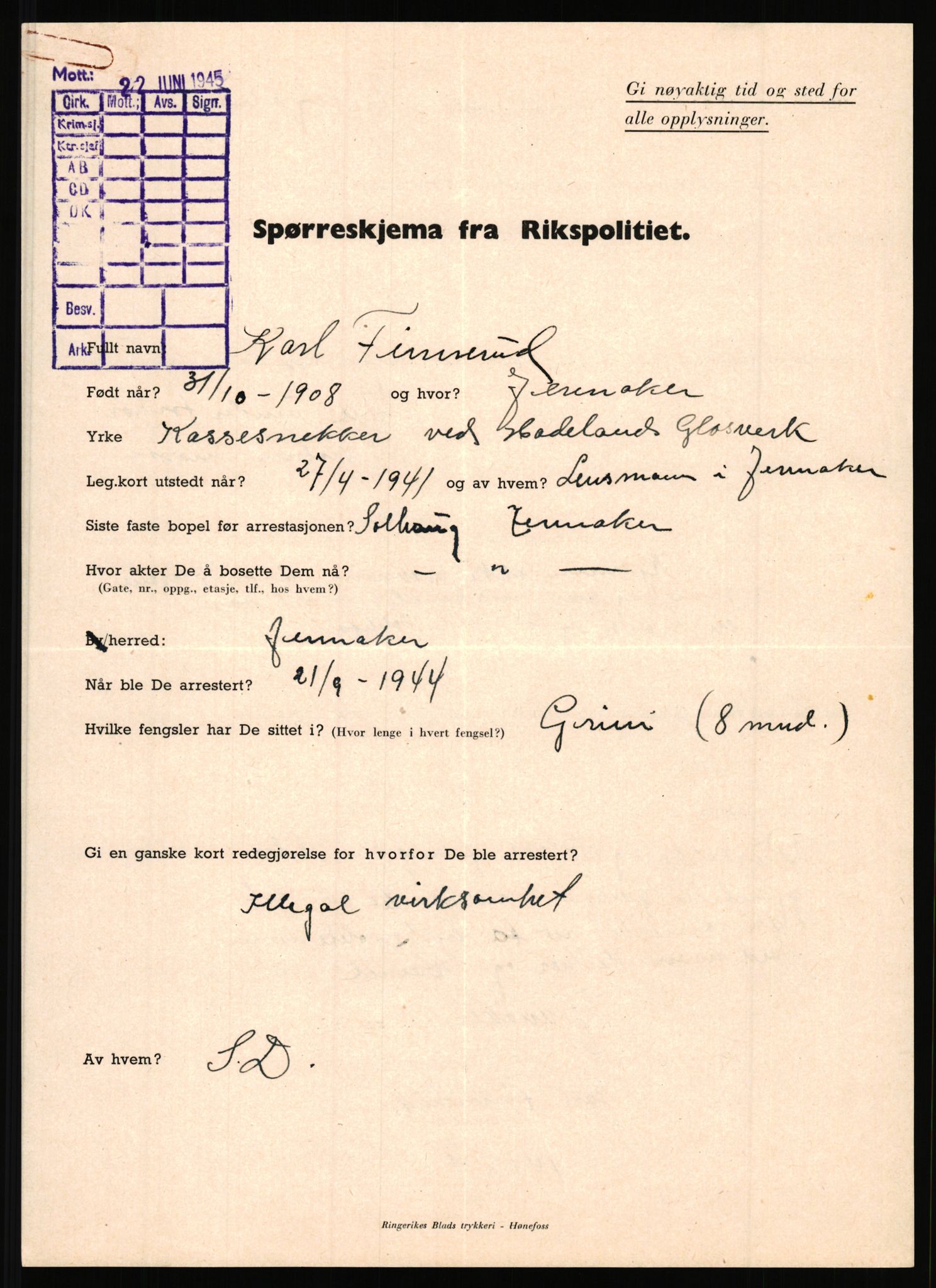 Rikspolitisjefen, AV/RA-S-1560/L/L0004: Eriksen, Alf - Geving, Øivind, 1940-1945, p. 437