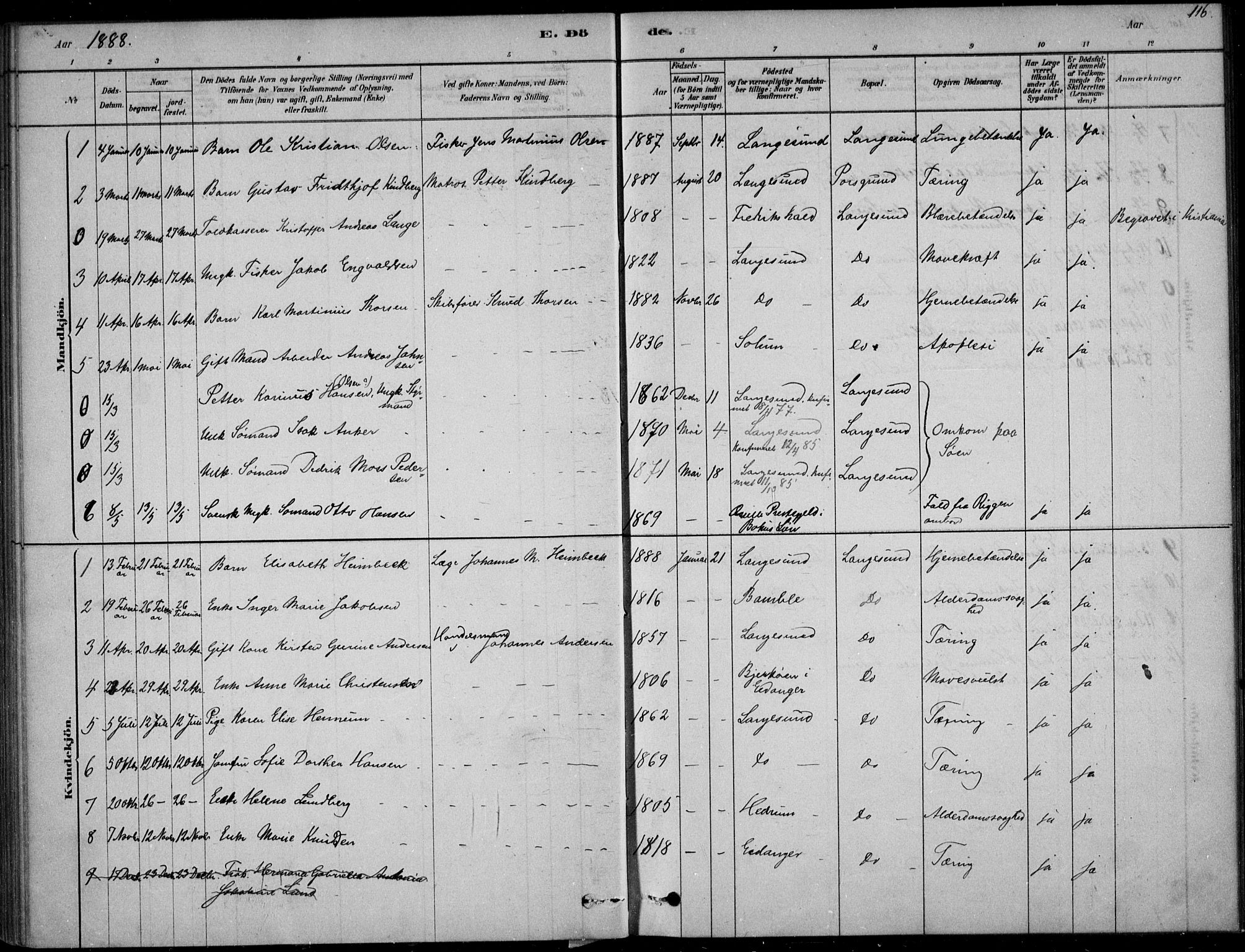 Langesund kirkebøker, SAKO/A-280/F/Fa/L0002: Parish register (official) no. 2, 1878-1892, p. 116