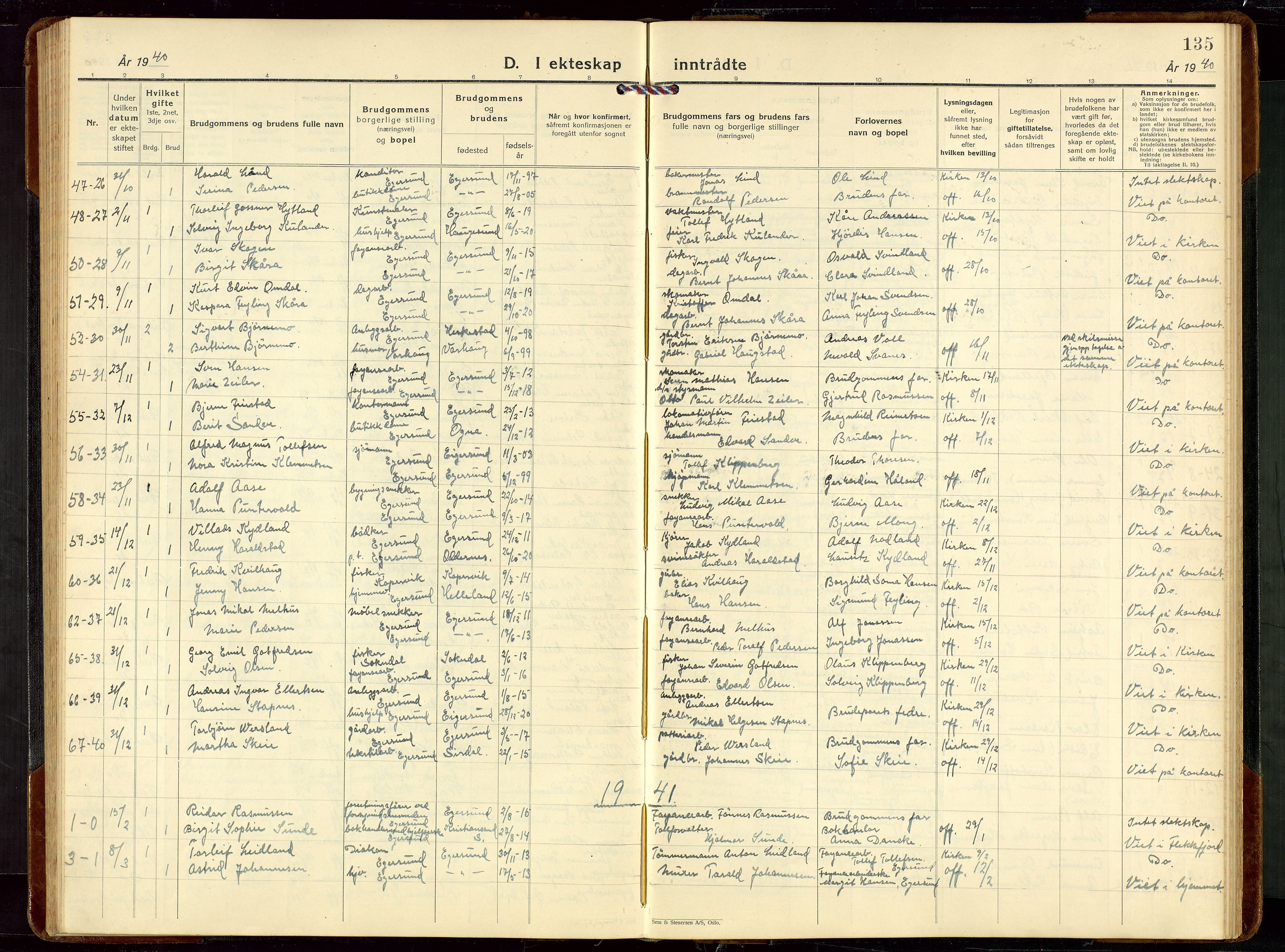 Eigersund sokneprestkontor, AV/SAST-A-101807/S09/L0014: Parish register (copy) no. B 14, 1931-1949, p. 135