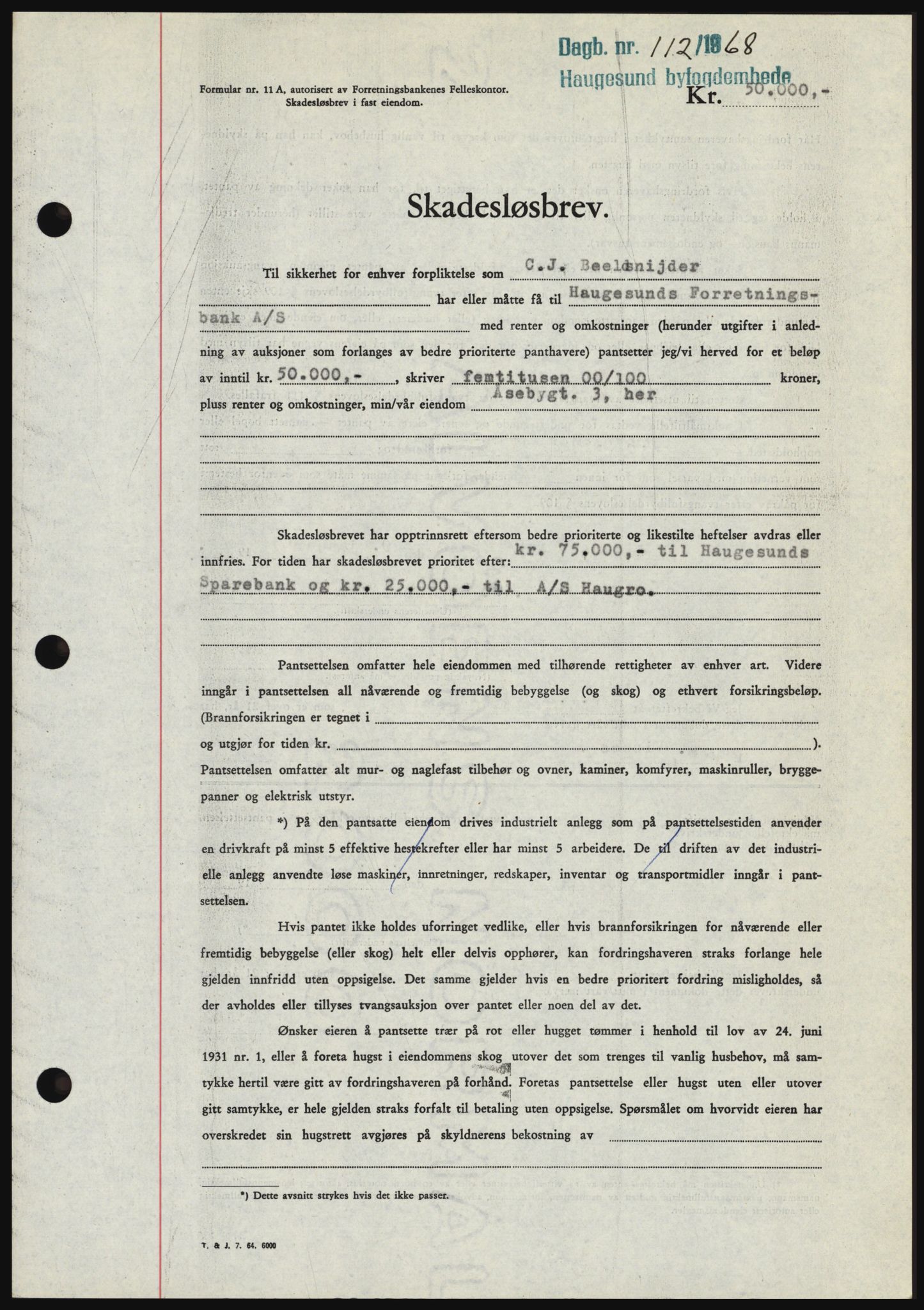 Haugesund tingrett, SAST/A-101415/01/II/IIC/L0058: Mortgage book no. B 58, 1967-1968, Diary no: : 112/1968