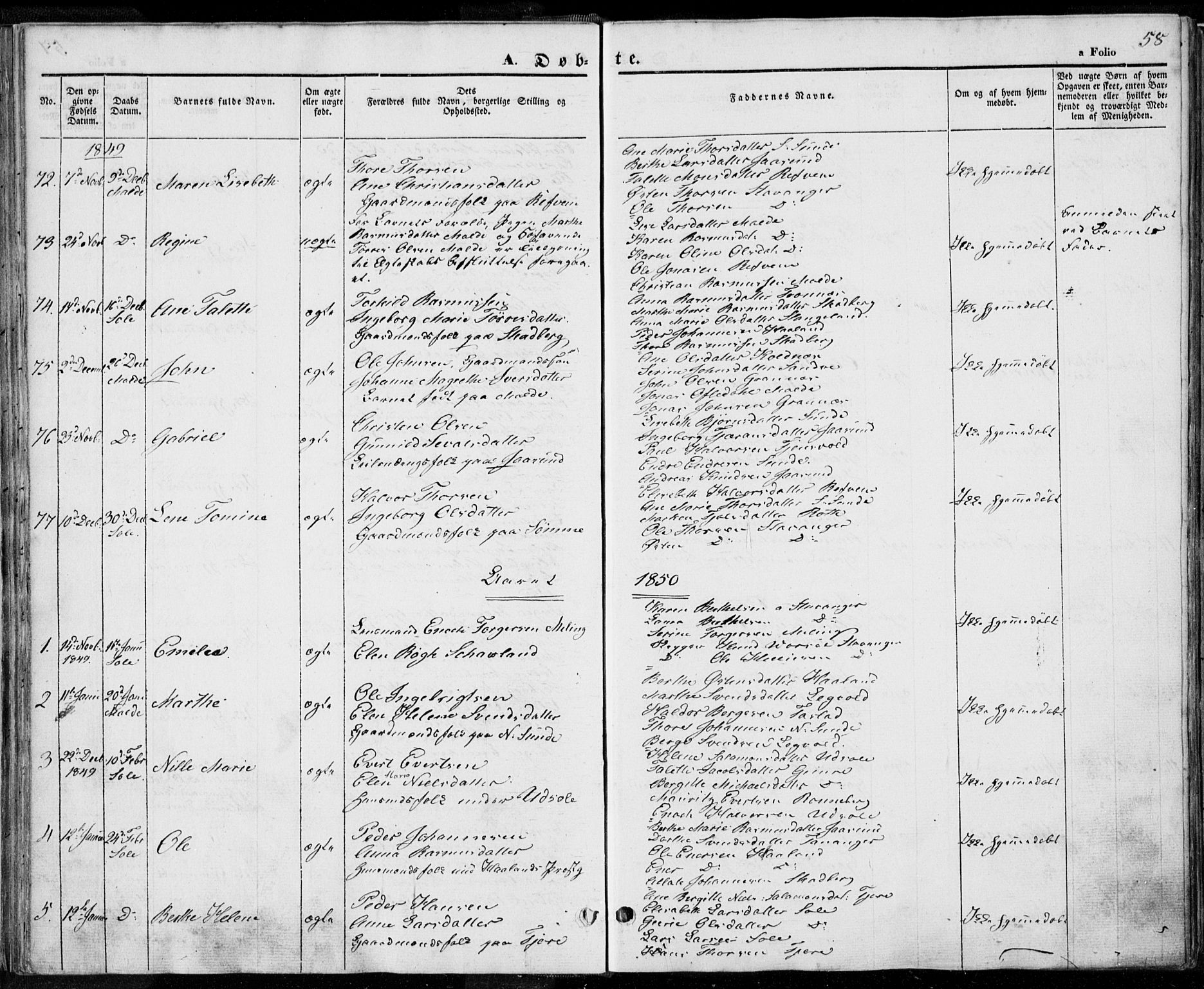 Håland sokneprestkontor, SAST/A-101802/001/30BA/L0006: Parish register (official) no. A 6, 1842-1853, p. 58