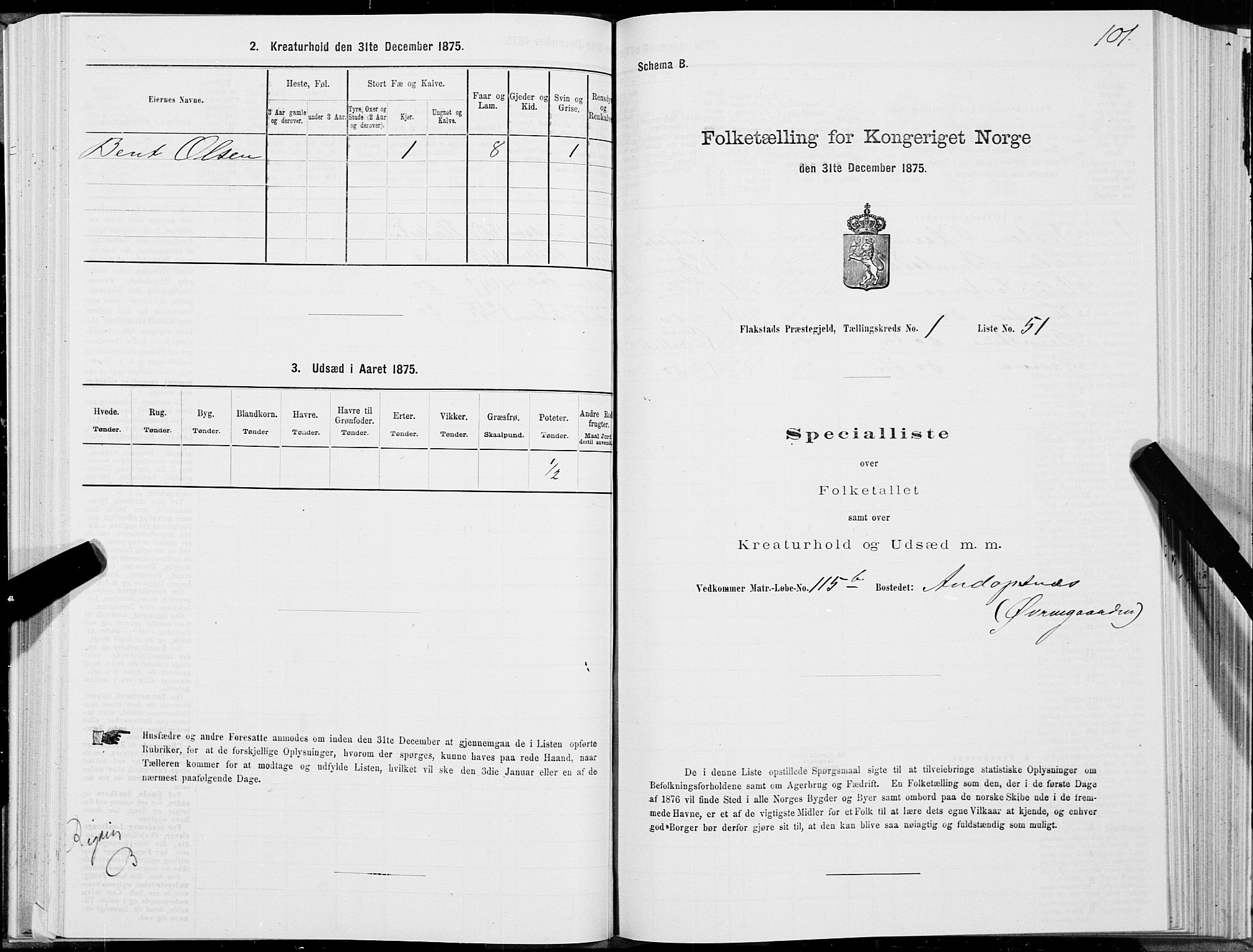 SAT, 1875 census for 1859P Flakstad, 1875, p. 1101