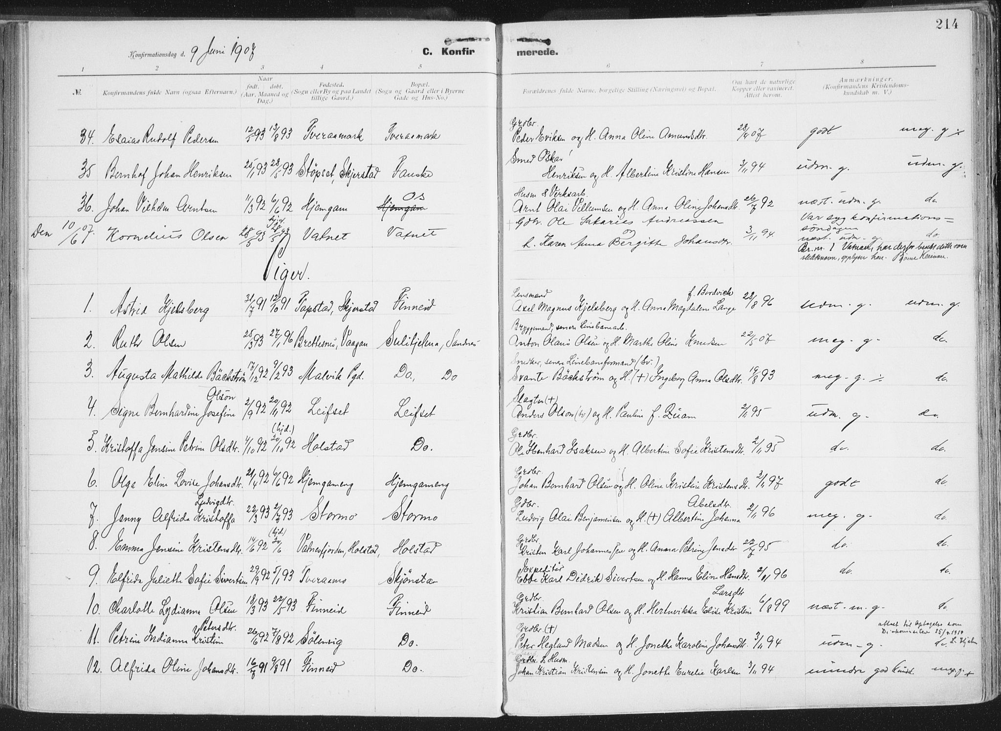 Ministerialprotokoller, klokkerbøker og fødselsregistre - Nordland, SAT/A-1459/849/L0696: Parish register (official) no. 849A08, 1898-1910, p. 214