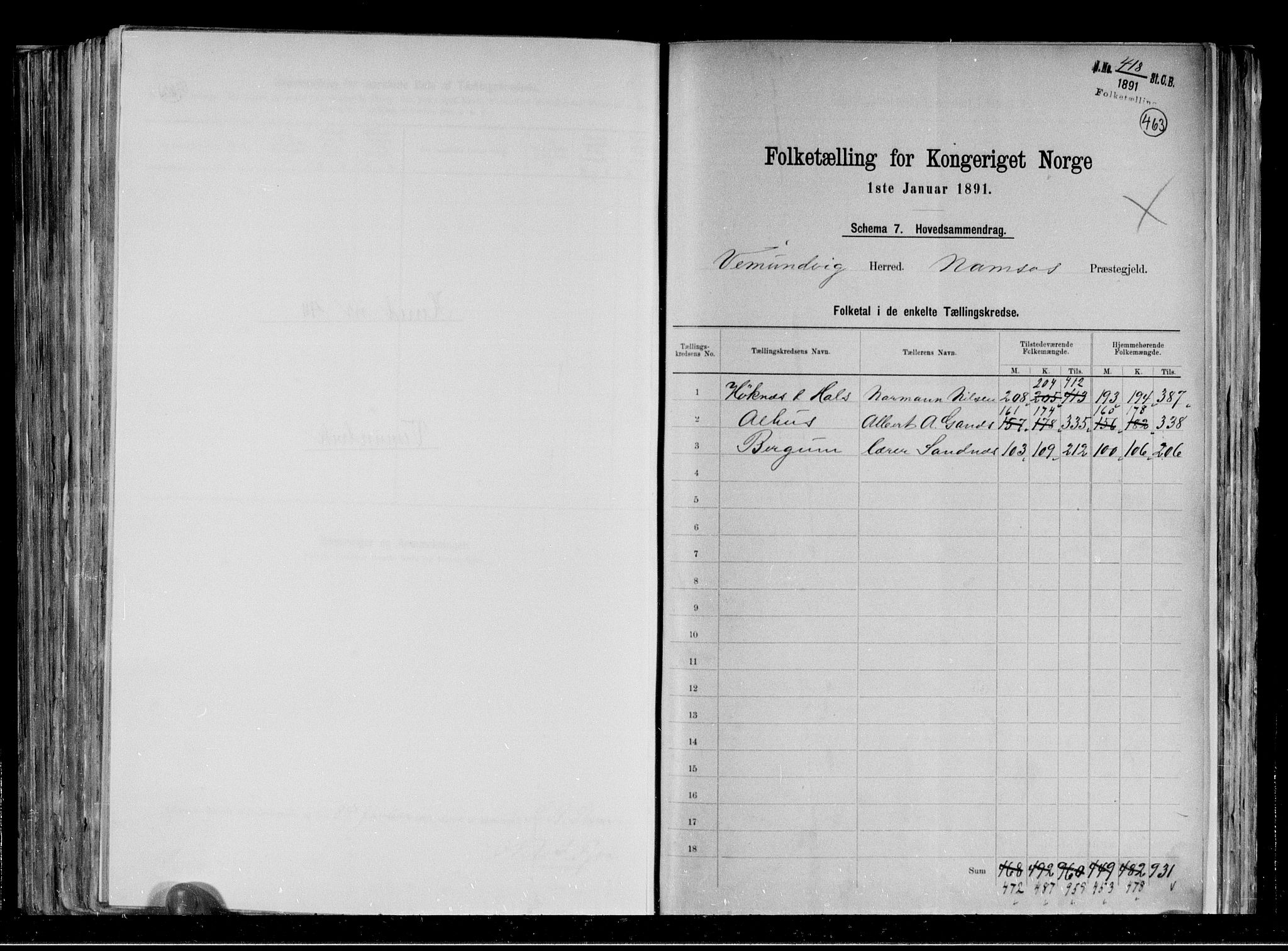 RA, 1891 census for 1745 Vemundvik, 1891, p. 2