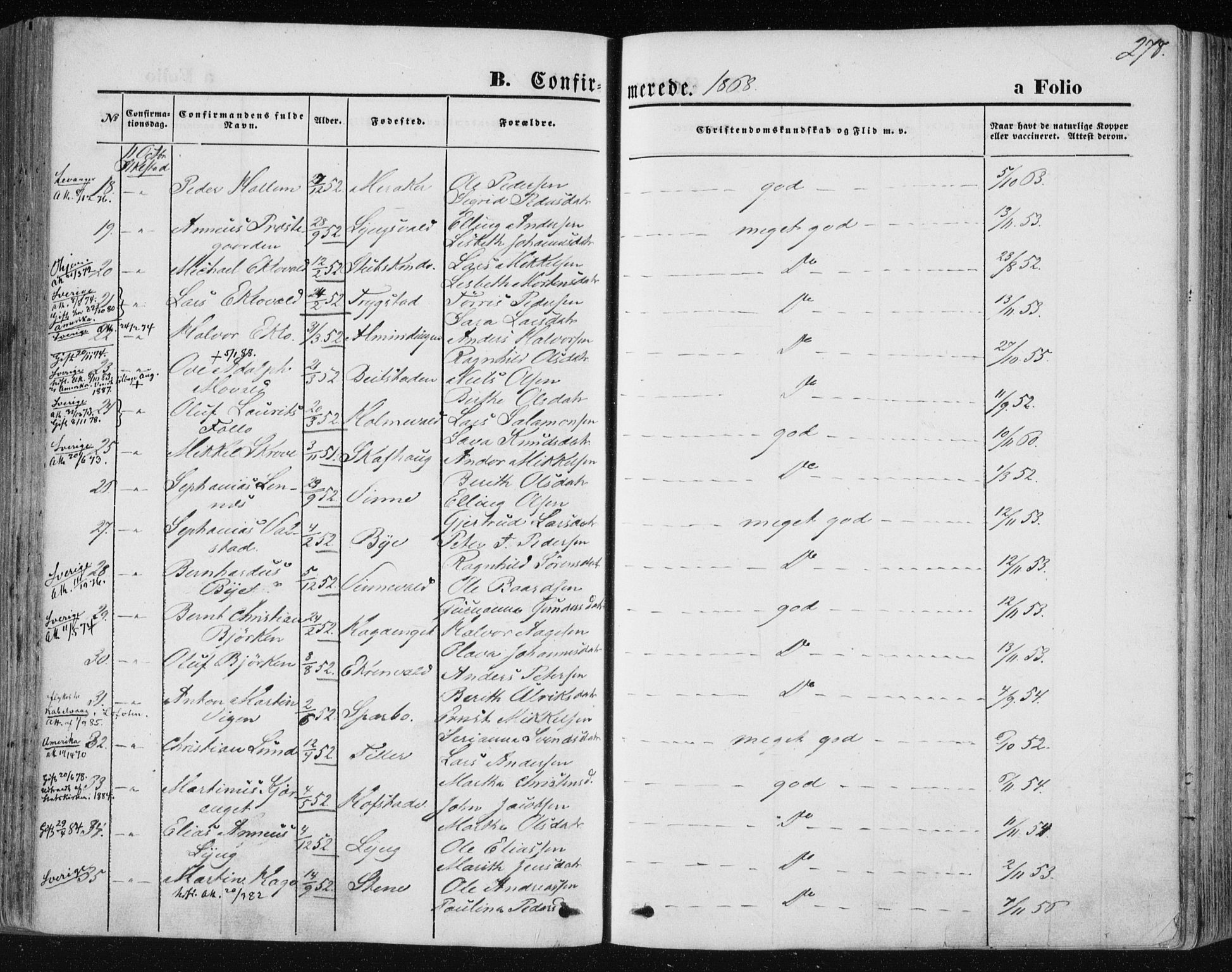 Ministerialprotokoller, klokkerbøker og fødselsregistre - Nord-Trøndelag, AV/SAT-A-1458/723/L0241: Parish register (official) no. 723A10, 1860-1869, p. 278