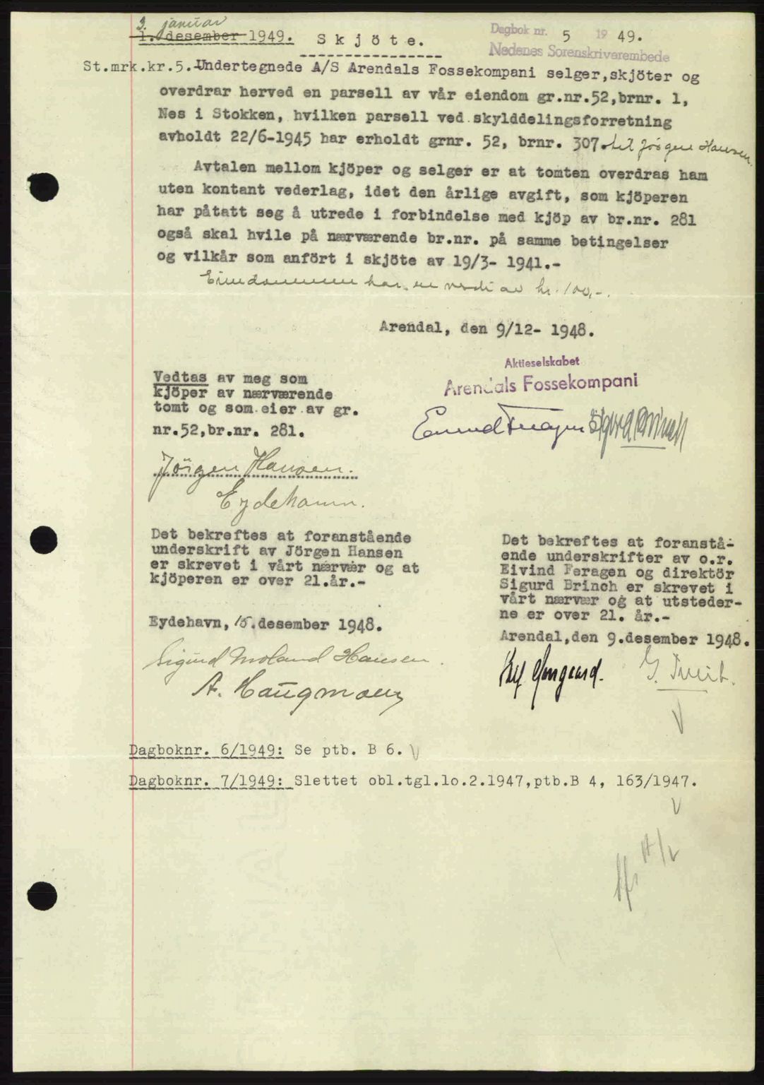 Nedenes sorenskriveri, AV/SAK-1221-0006/G/Gb/Gba/L0060: Mortgage book no. A12, 1948-1949, Diary no: : 5/1949