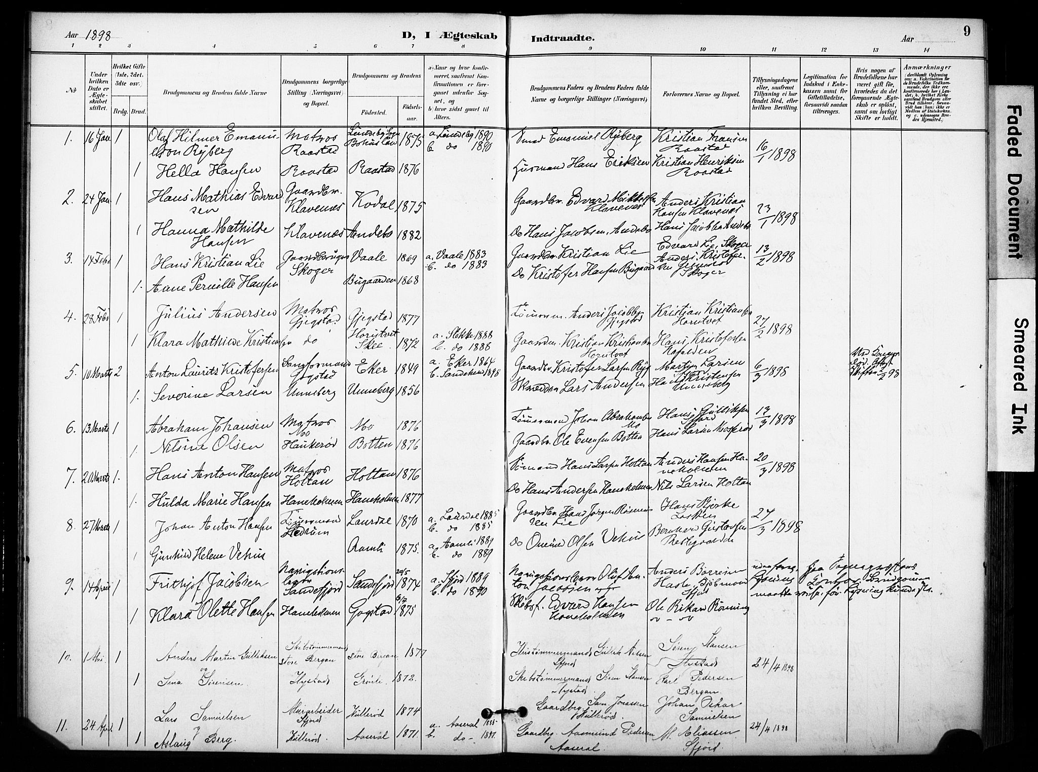 Sandar kirkebøker, SAKO/A-243/F/Fa/L0015: Parish register (official) no. 15, 1896-1907, p. 9