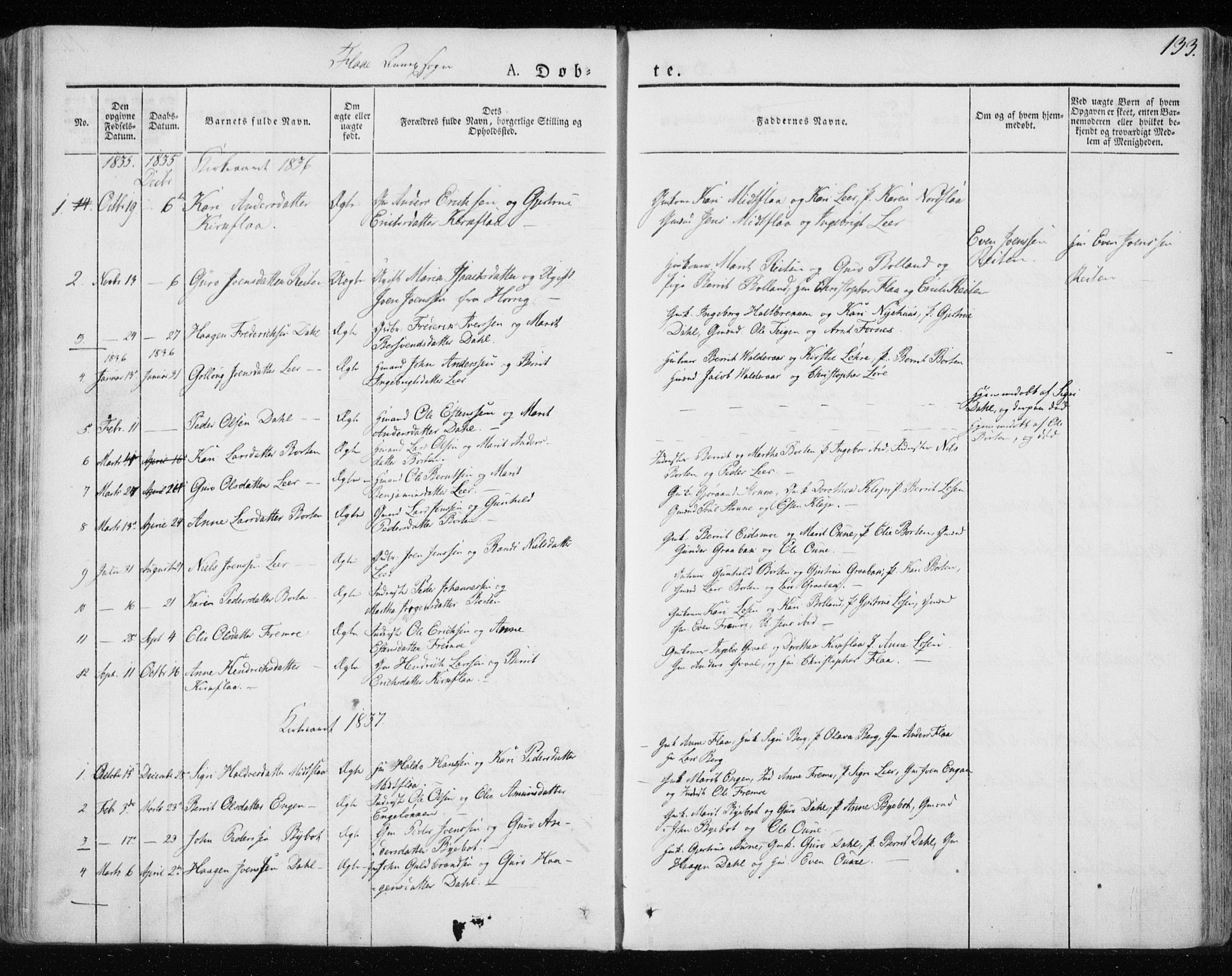 Ministerialprotokoller, klokkerbøker og fødselsregistre - Sør-Trøndelag, AV/SAT-A-1456/691/L1069: Parish register (official) no. 691A04, 1826-1841, p. 133