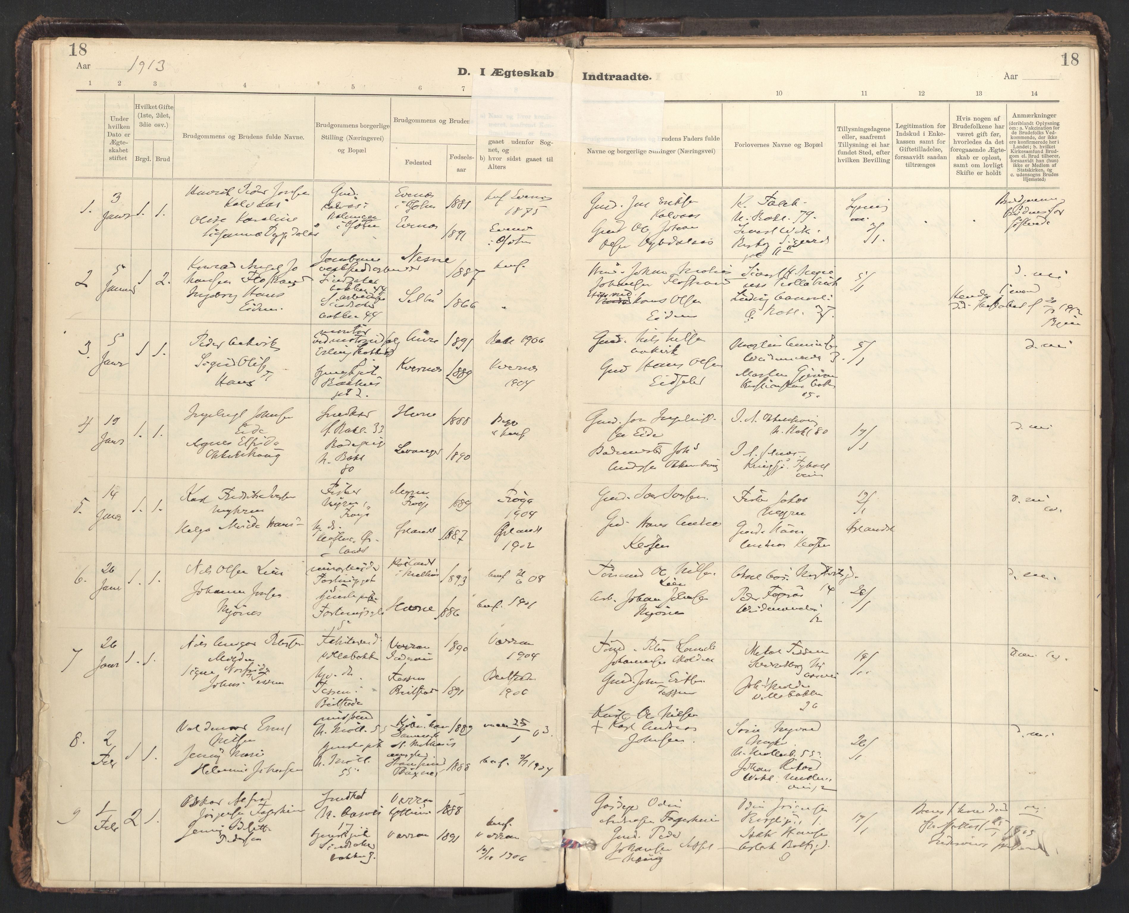 Ministerialprotokoller, klokkerbøker og fødselsregistre - Sør-Trøndelag, SAT/A-1456/604/L0204: Parish register (official) no. 604A24, 1911-1920, p. 18