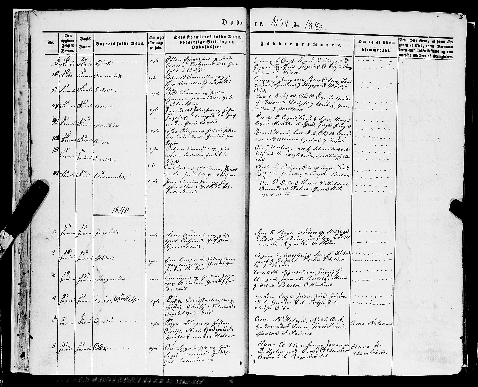 Ulvik sokneprestembete, SAB/A-78801/H/Haa: Parish register (official) no. A 12, 1839-1853, p. 8
