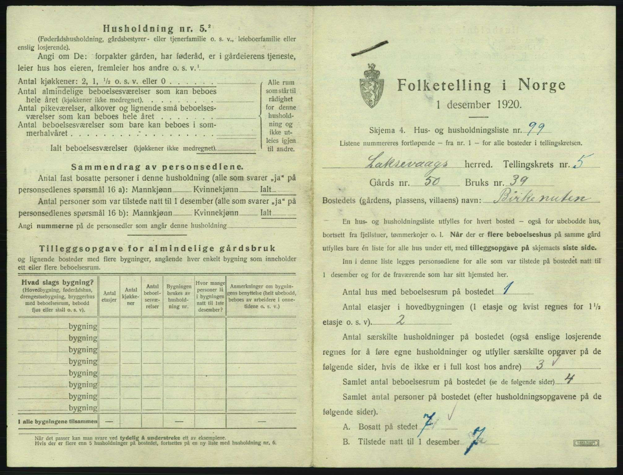 SAB, 1920 census for Laksevåg, 1920, p. 1396