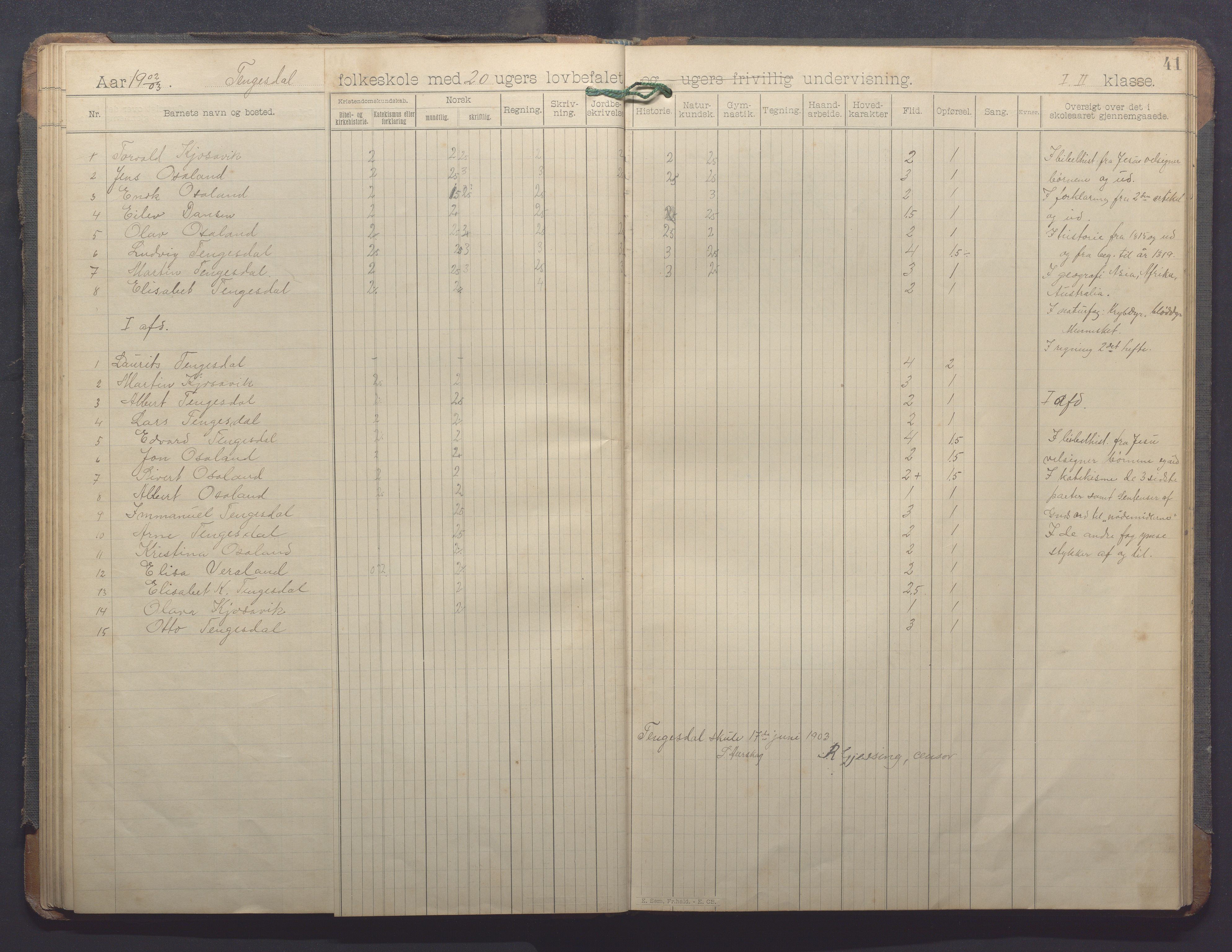 Høle kommune - Horve skole, IKAR/K-100029/I/L0001: Skoleprotokoll, 1894-1916, p. 41