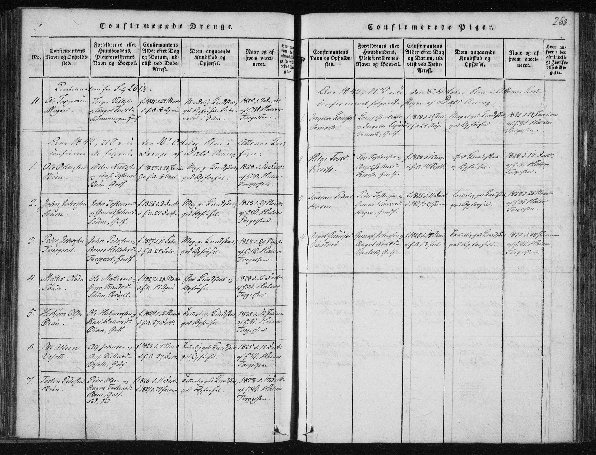 Tinn kirkebøker, SAKO/A-308/F/Fc/L0001: Parish register (official) no. III 1, 1815-1843, p. 263