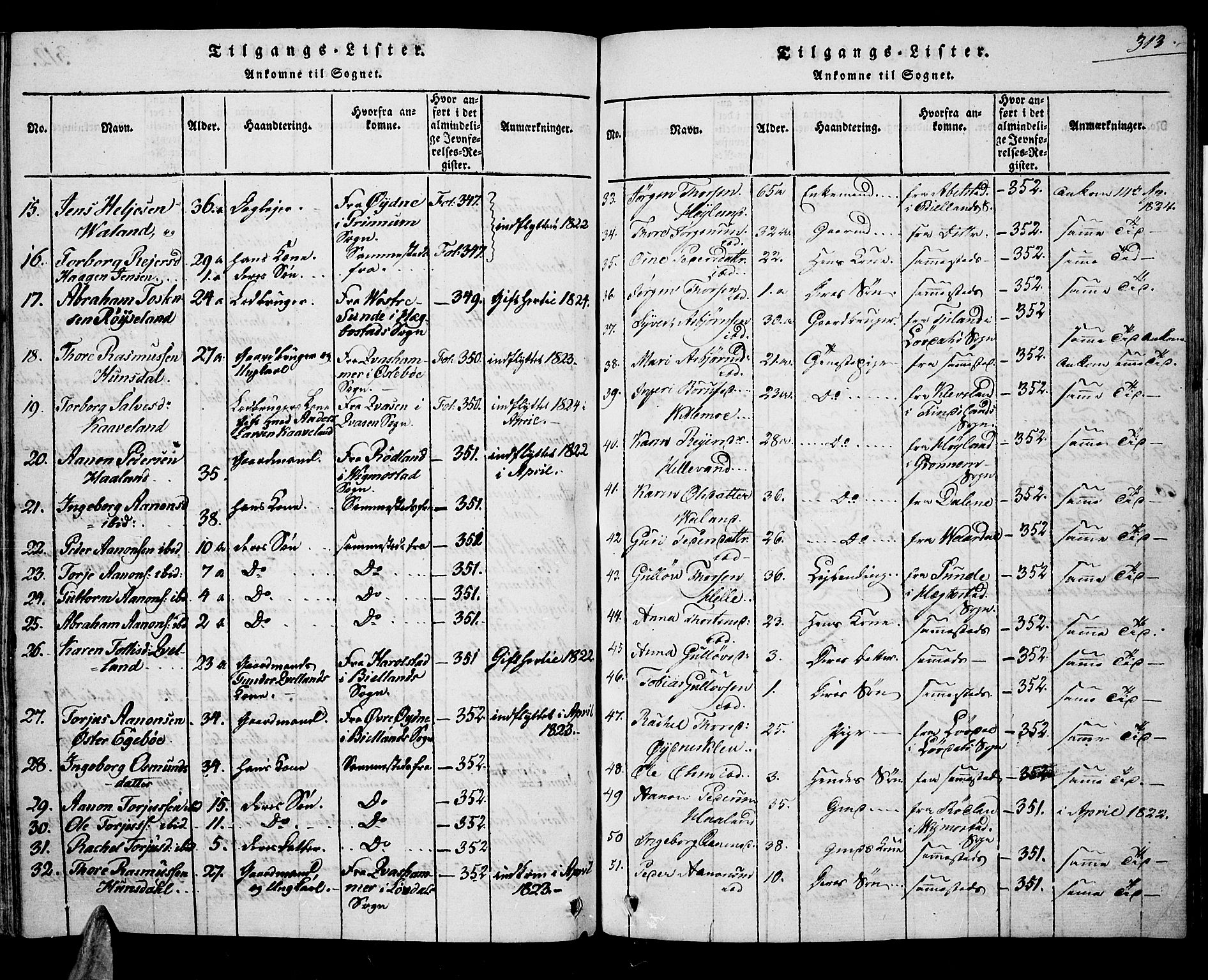 Nord-Audnedal sokneprestkontor, AV/SAK-1111-0032/F/Fa/Faa/L0001: Parish register (official) no. A 1, 1815-1856, p. 313