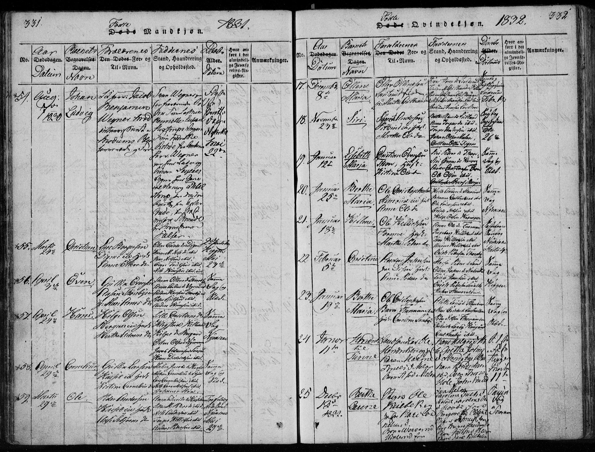 Modum kirkebøker, AV/SAKO-A-234/F/Fa/L0005: Parish register (official) no. 5, 1824-1841, p. 331-332