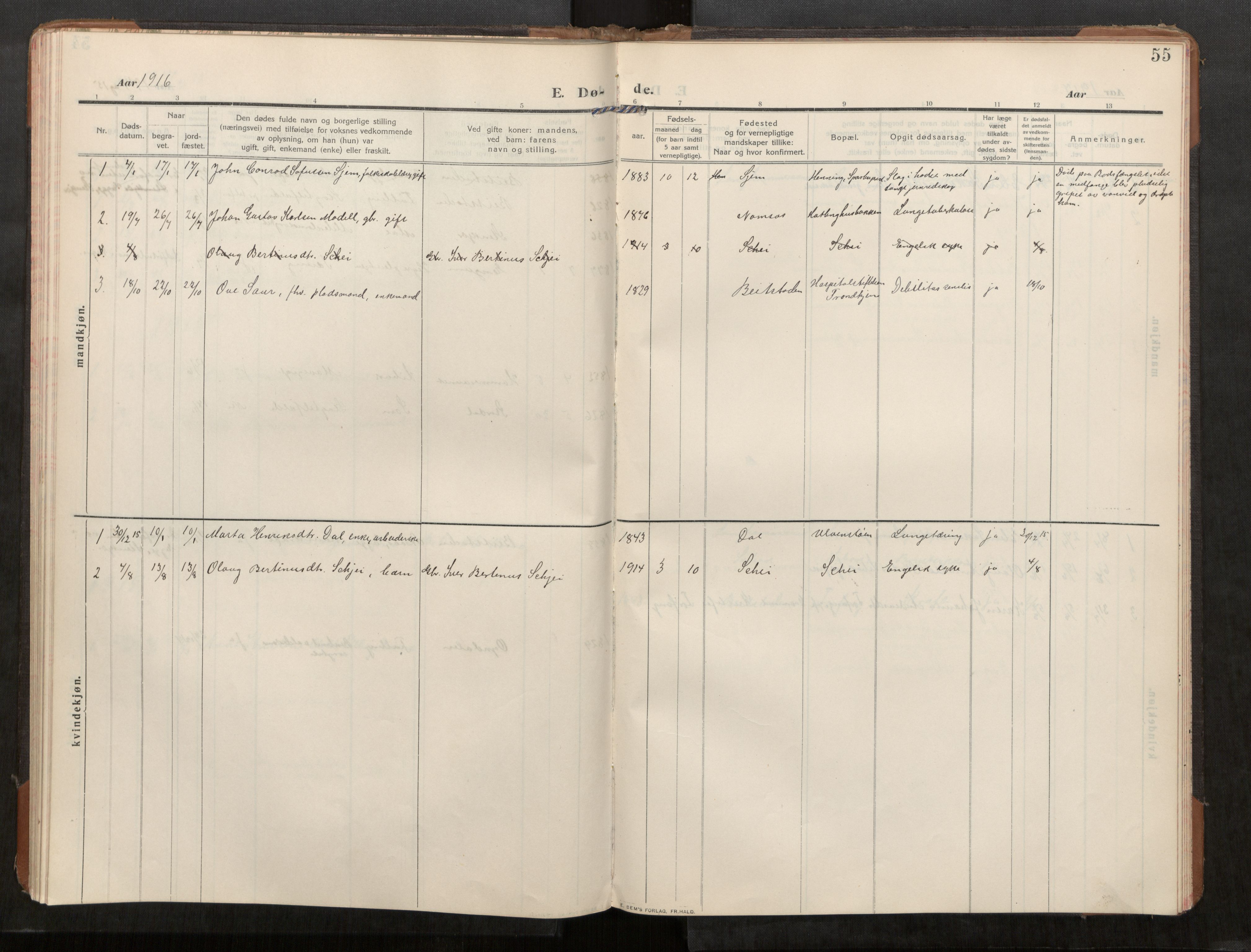 Stod sokneprestkontor, SAT/A-1164/1/I/I1/I1a/L0003: Parish register (official) no. 3, 1909-1934, p. 55