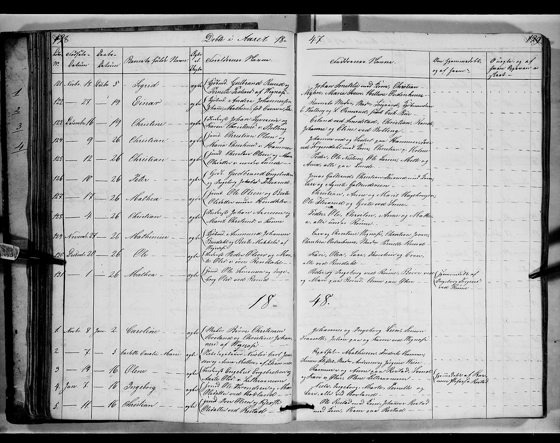 Fåberg prestekontor, AV/SAH-PREST-086/H/Ha/Hab/L0006: Parish register (copy) no. 6, 1837-1855, p. 128-129