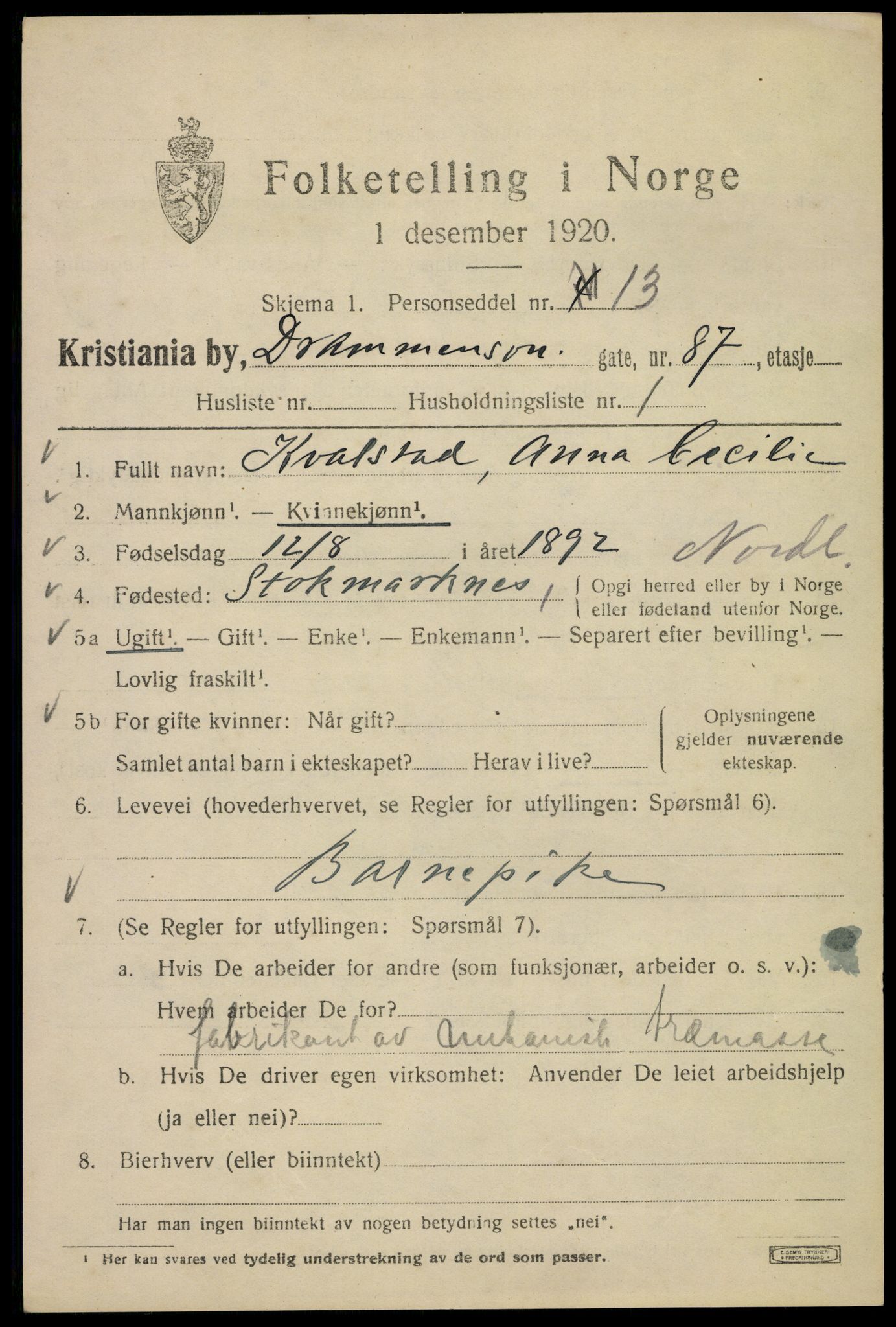 SAO, 1920 census for Kristiania, 1920, p. 202649