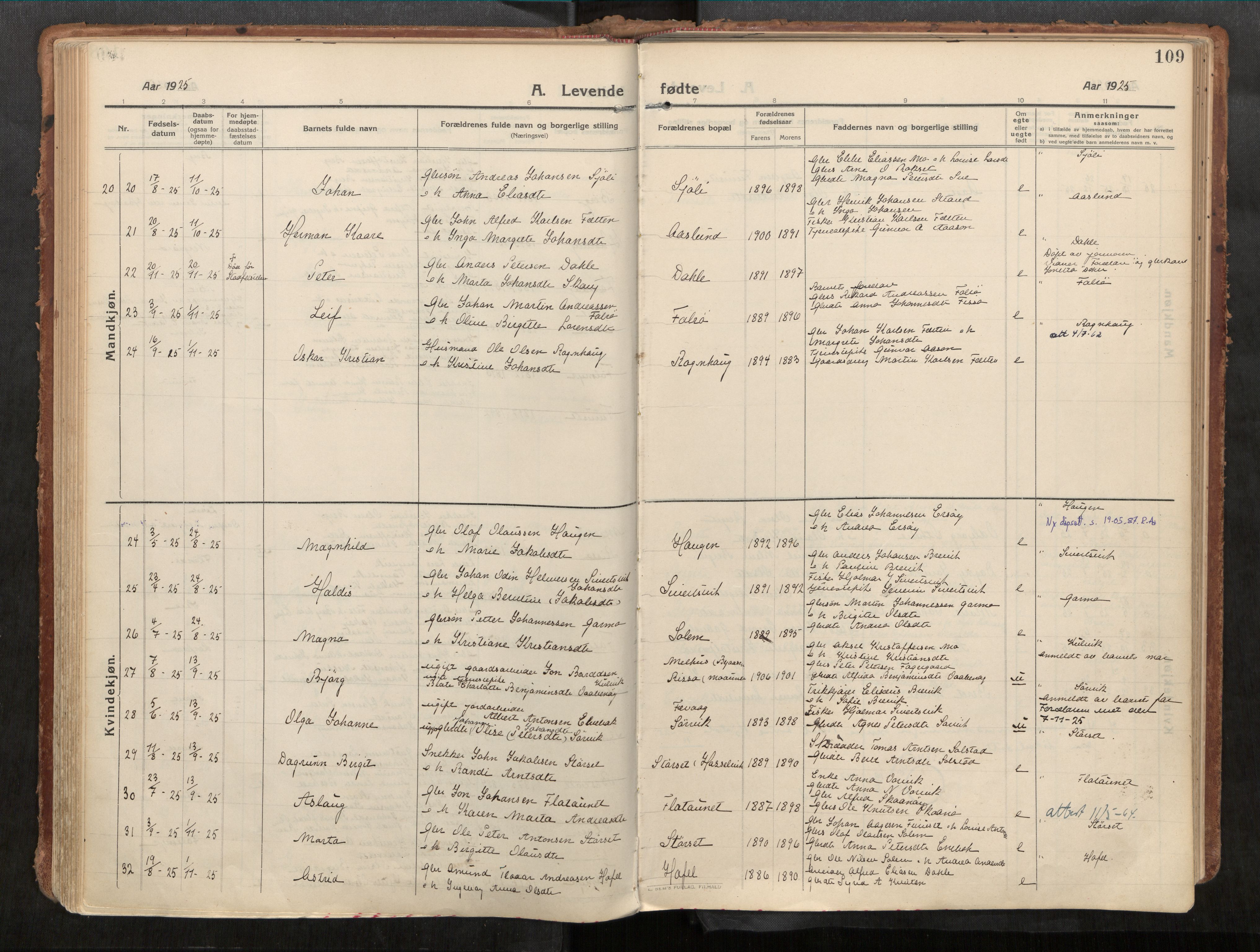 Stadsbygd sokneprestkontor, AV/SAT-A-1117/1/I/I1/I1a/L0001: Parish register (official) no. 1, 1911-1929, p. 109