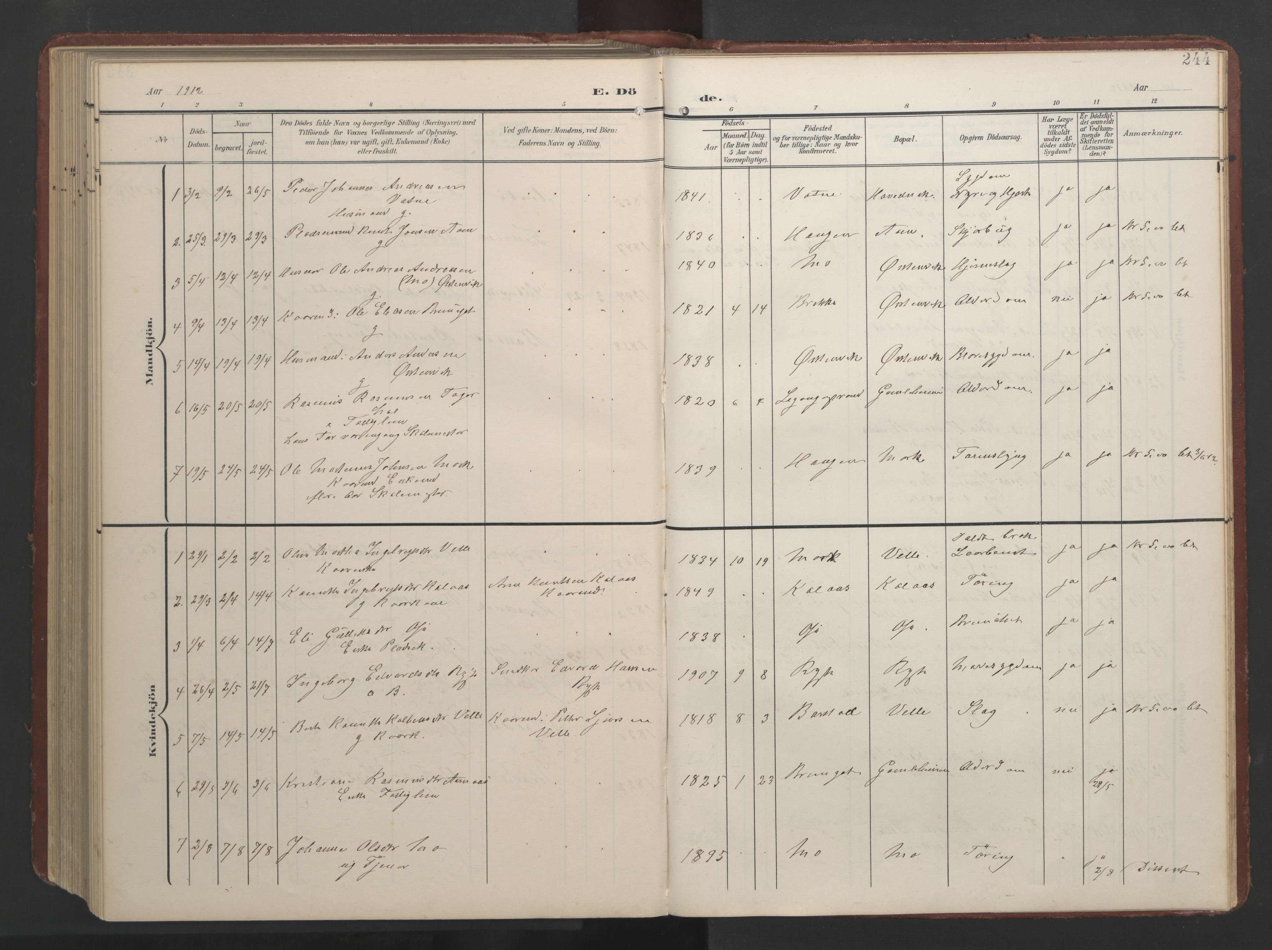 Ministerialprotokoller, klokkerbøker og fødselsregistre - Møre og Romsdal, AV/SAT-A-1454/513/L0190: Parish register (copy) no. 513C04, 1904-1926, p. 244