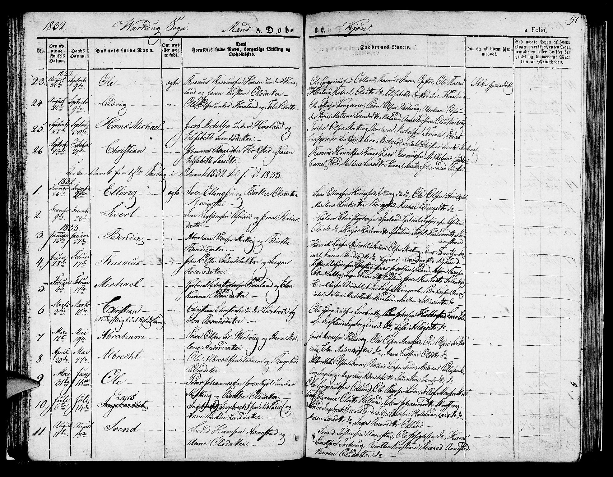 Hå sokneprestkontor, AV/SAST-A-101801/001/30BA/L0004: Parish register (official) no. A 4.1 /2, 1826-1841, p. 57