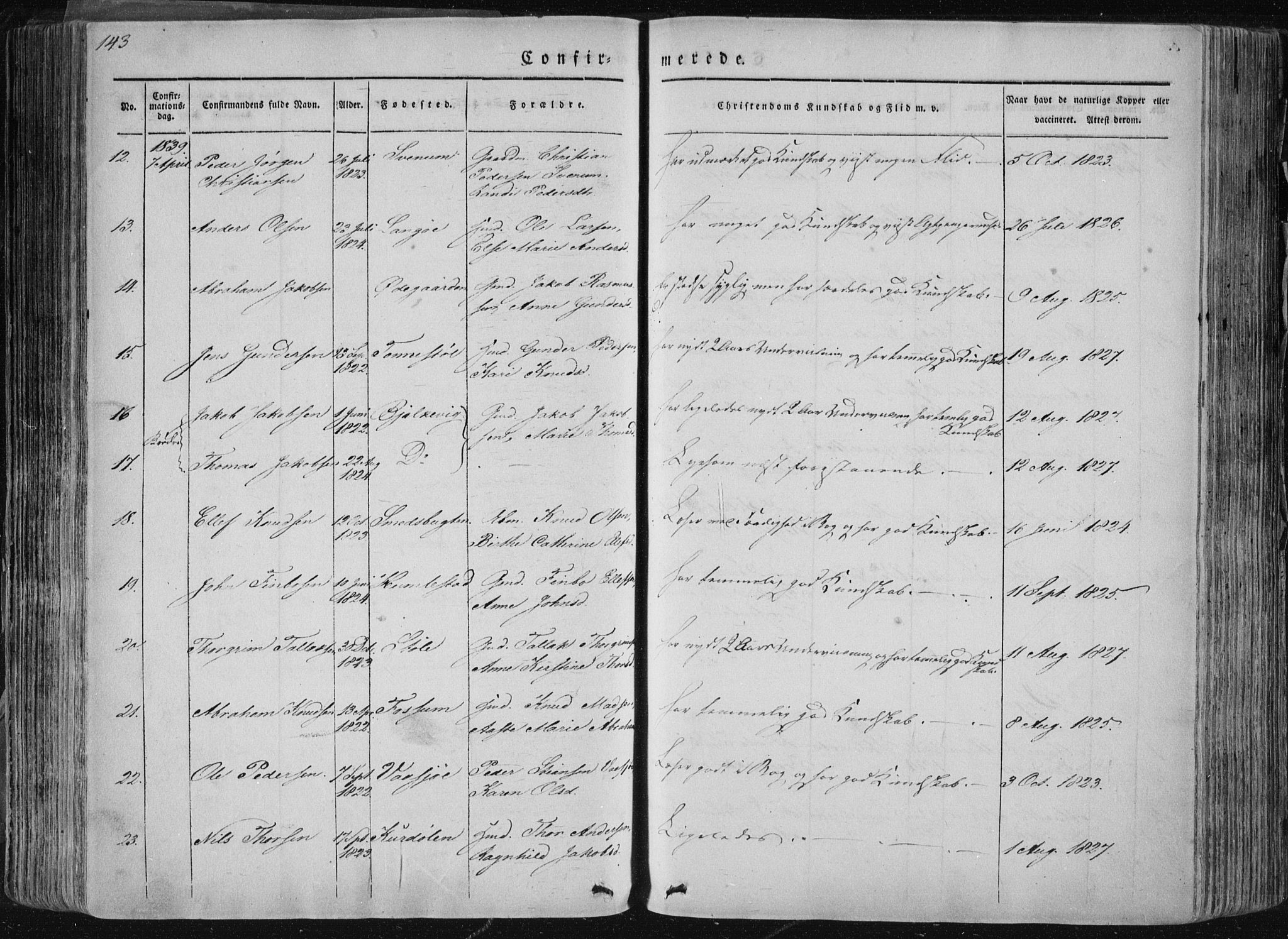 Sannidal kirkebøker, AV/SAKO-A-296/F/Fa/L0007: Parish register (official) no. 7, 1831-1854, p. 143