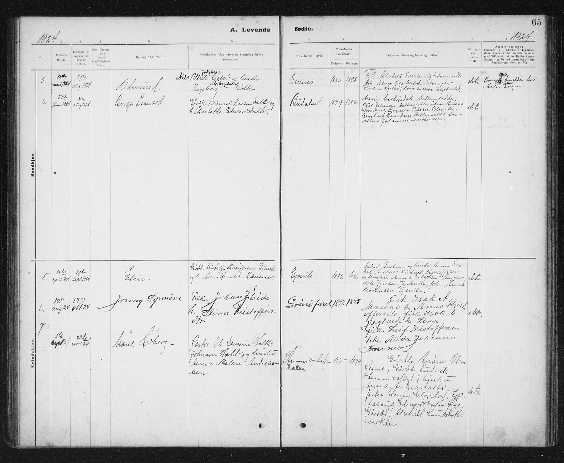 Ministerialprotokoller, klokkerbøker og fødselsregistre - Sør-Trøndelag, SAT/A-1456/637/L0563: Parish register (copy) no. 637C04, 1899-1940, p. 65