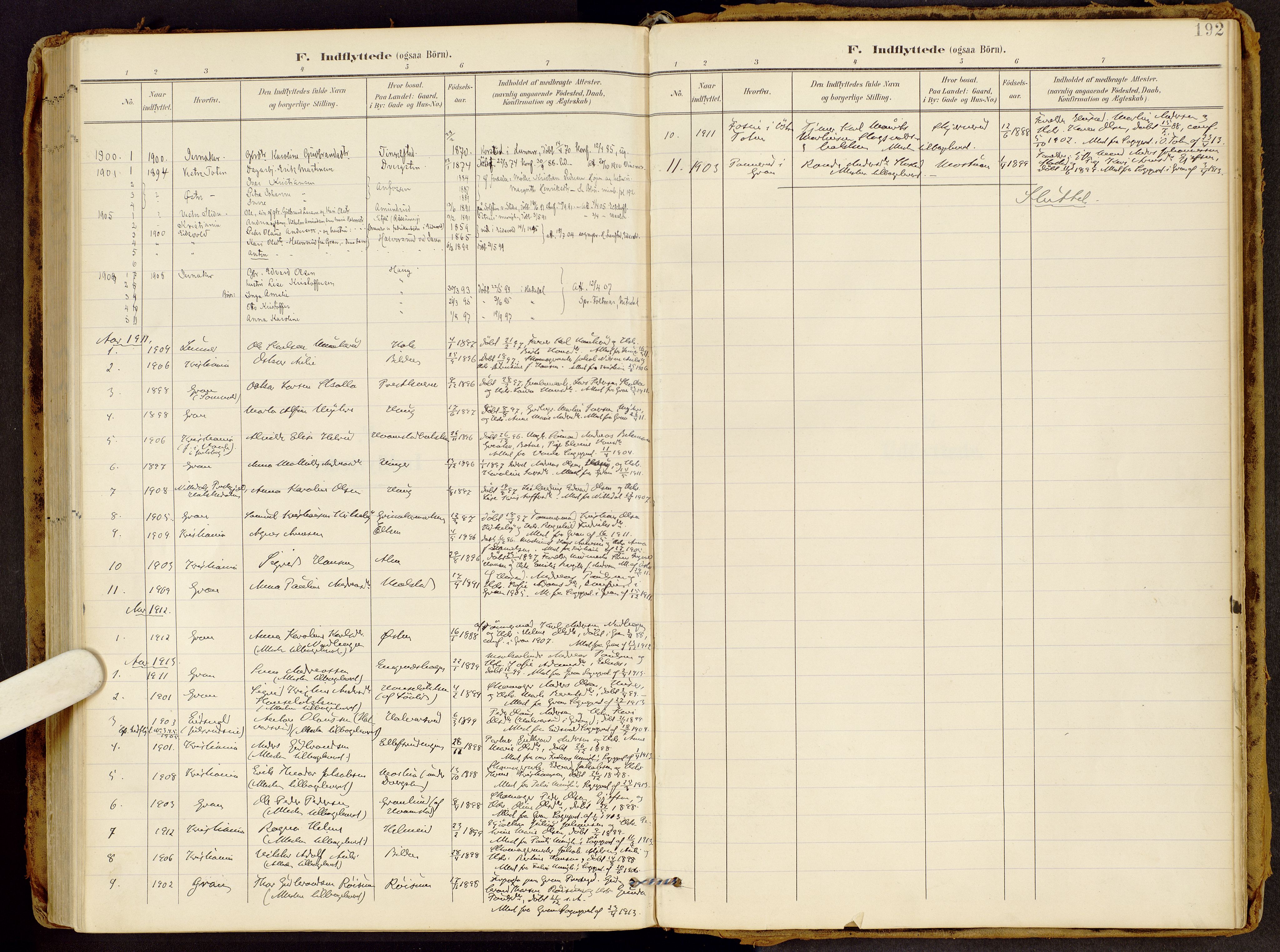 Brandbu prestekontor, SAH/PREST-114/H/Ha/Haa/L0002: Parish register (official) no. 2, 1899-1914, p. 192