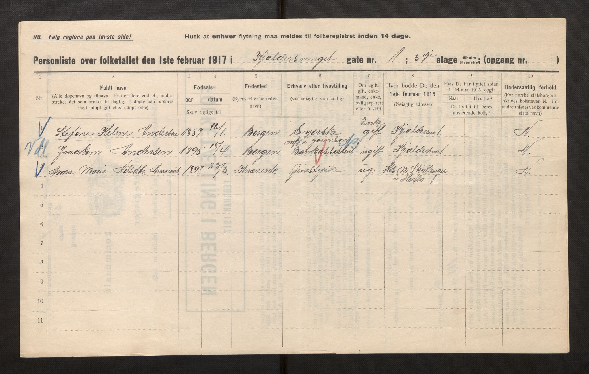 SAB, Municipal Census 1917 for Bergen, 1917, p. 17656