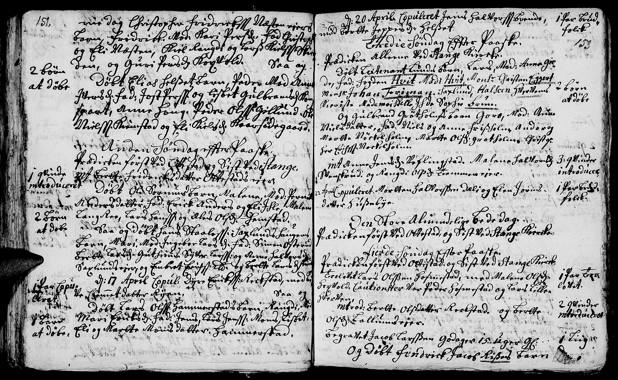 Stange prestekontor, AV/SAH-PREST-002/K/L0003: Parish register (official) no. 3, 1732-1738, p. 152-153