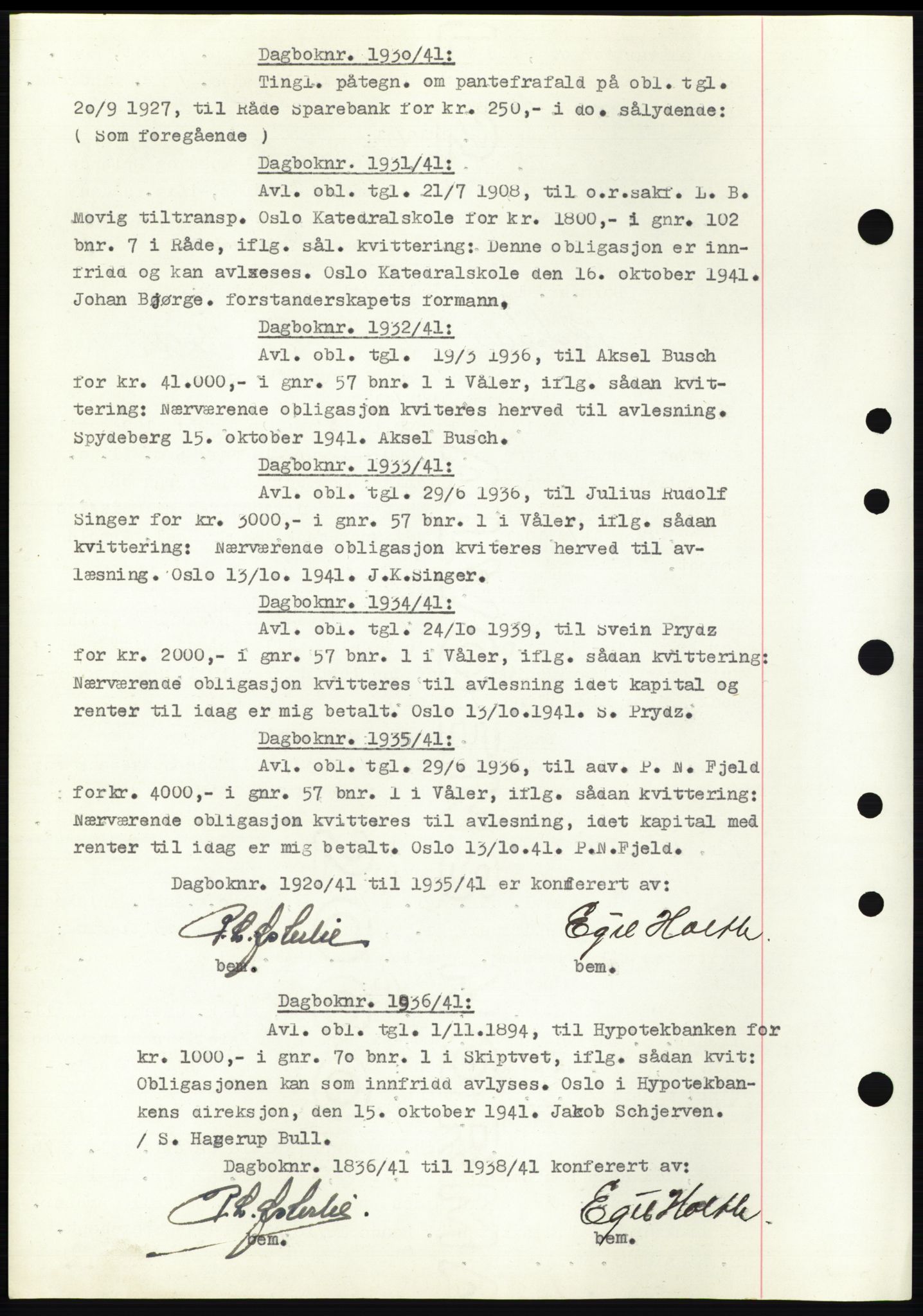 Moss sorenskriveri, AV/SAO-A-10168: Mortgage book no. C10, 1938-1950, Diary no: : 1930/1941
