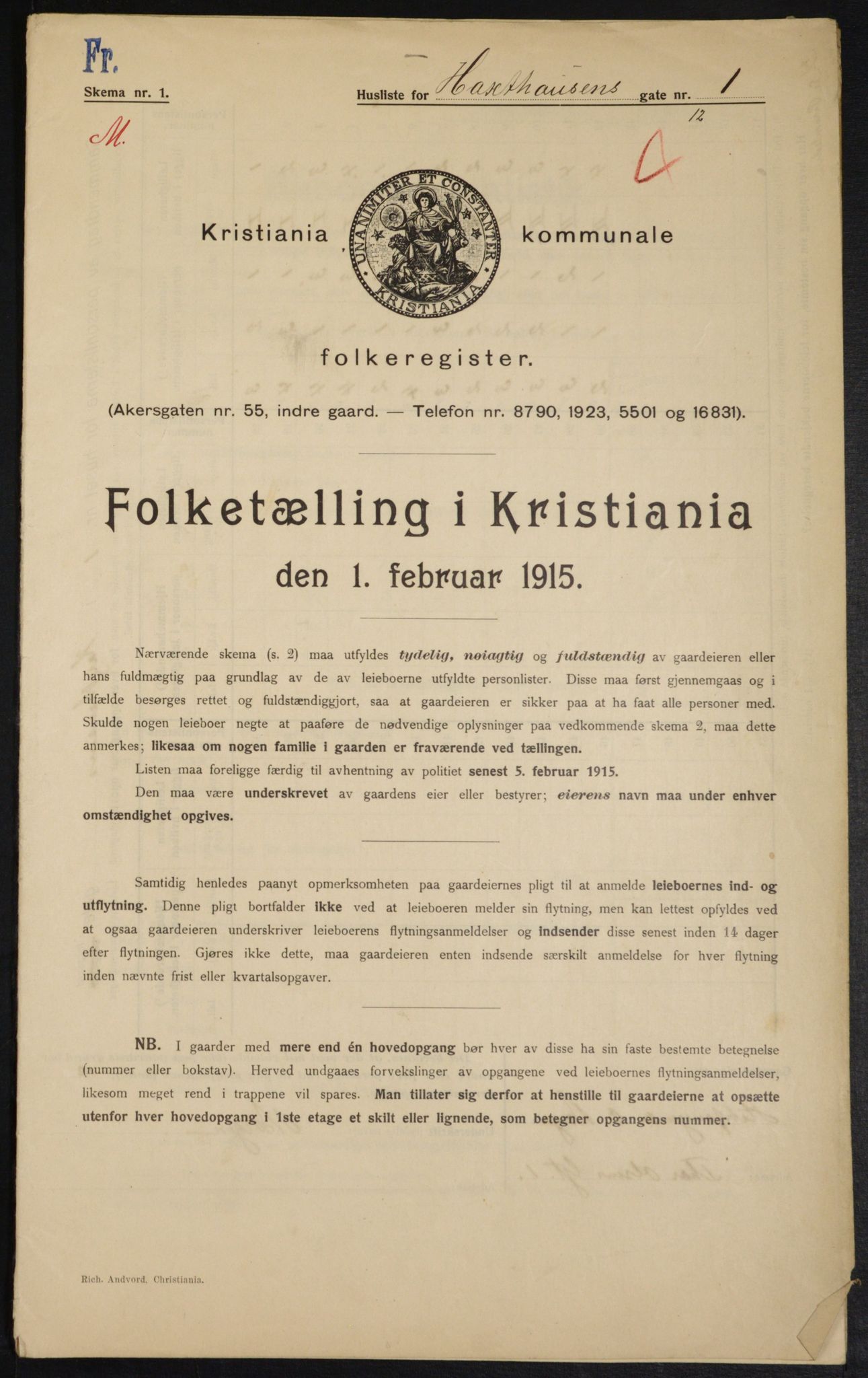 OBA, Municipal Census 1915 for Kristiania, 1915, p. 35100
