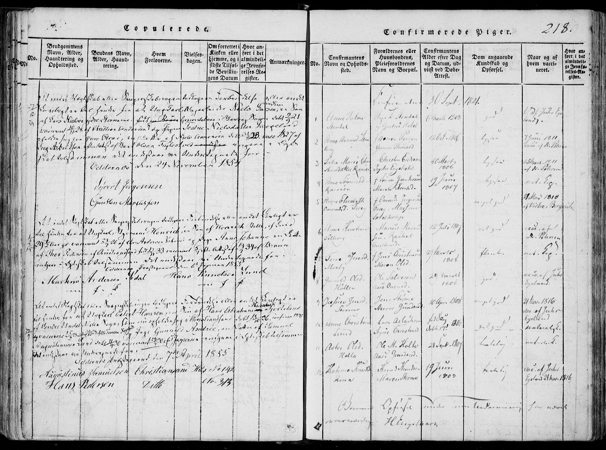 Oddernes sokneprestkontor, SAK/1111-0033/F/Fa/Faa/L0005: Parish register (official) no. A 5, 1820-1838, p. 218