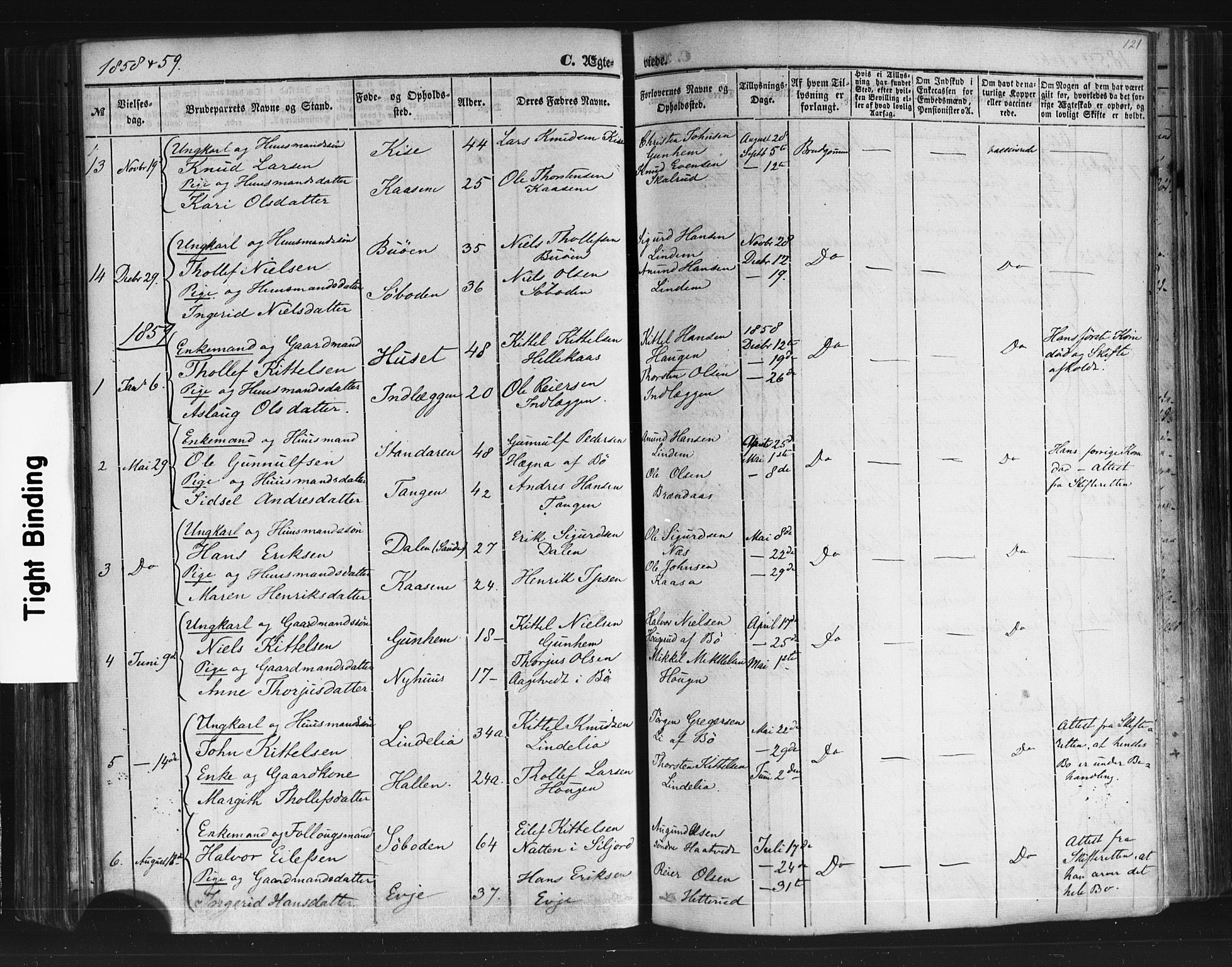 Sauherad kirkebøker, SAKO/A-298/F/Fb/L0001: Parish register (official) no. II 1, 1851-1877, p. 121