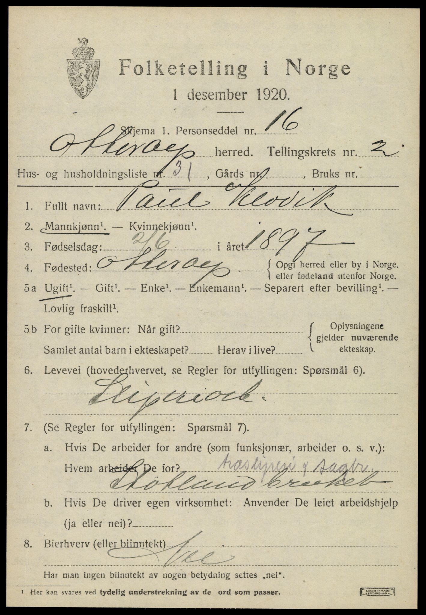 SAT, 1920 census for Otterøy, 1920, p. 1343
