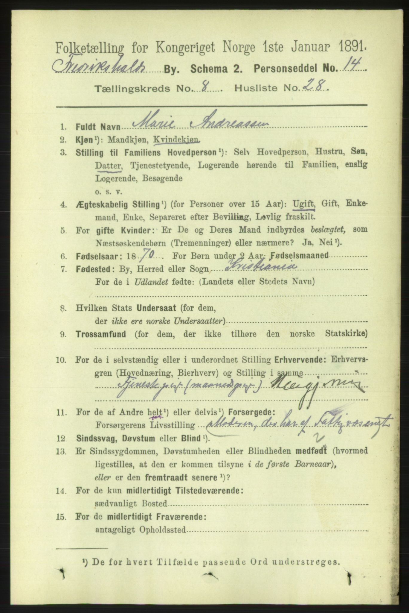 RA, 1891 census for 0101 Fredrikshald, 1891, p. 5833