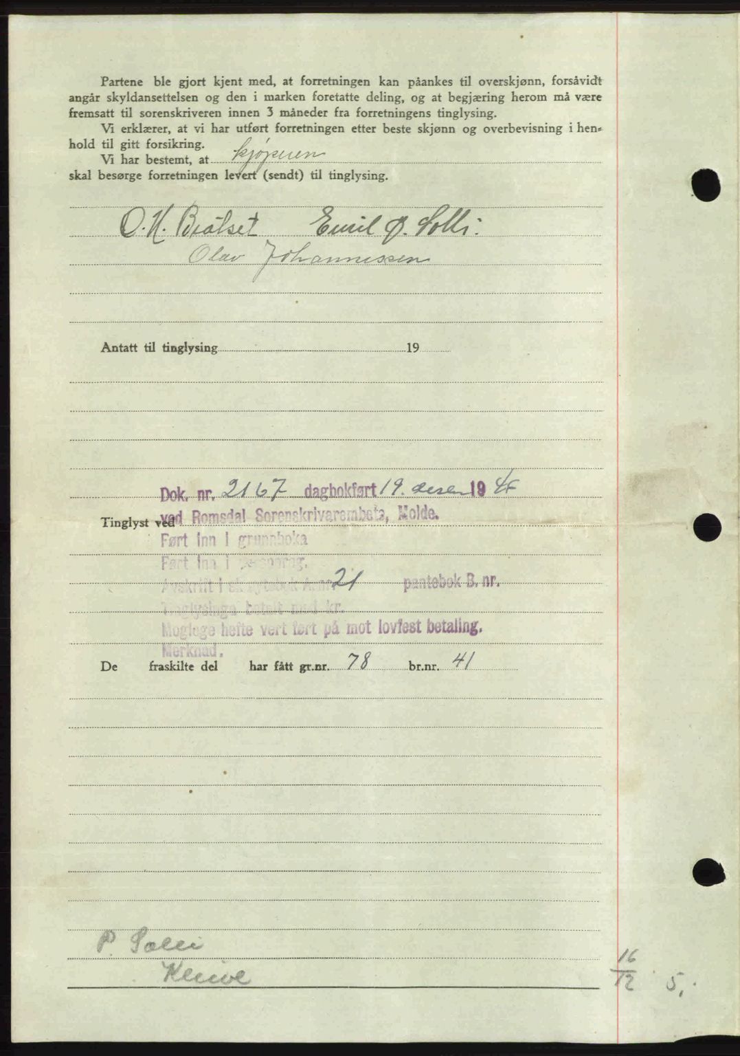 Romsdal sorenskriveri, AV/SAT-A-4149/1/2/2C: Mortgage book no. A21, 1946-1946, Diary no: : 2867/1946