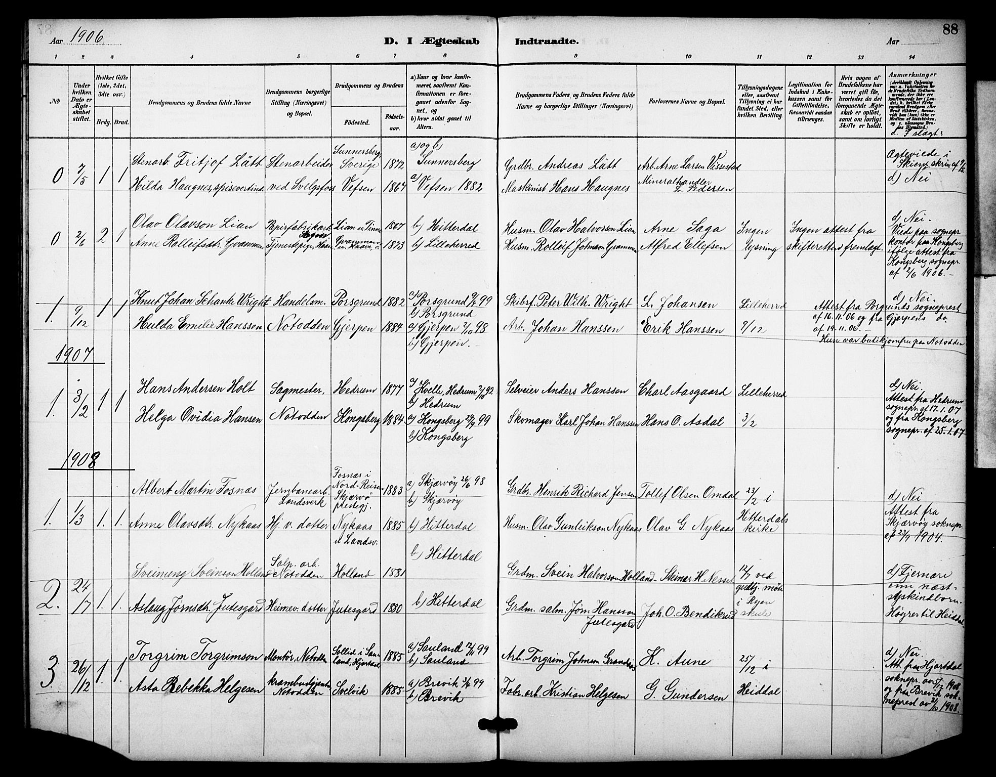 Heddal kirkebøker, SAKO/A-268/F/Fb/L0001: Parish register (official) no. II 1, 1884-1910, p. 88