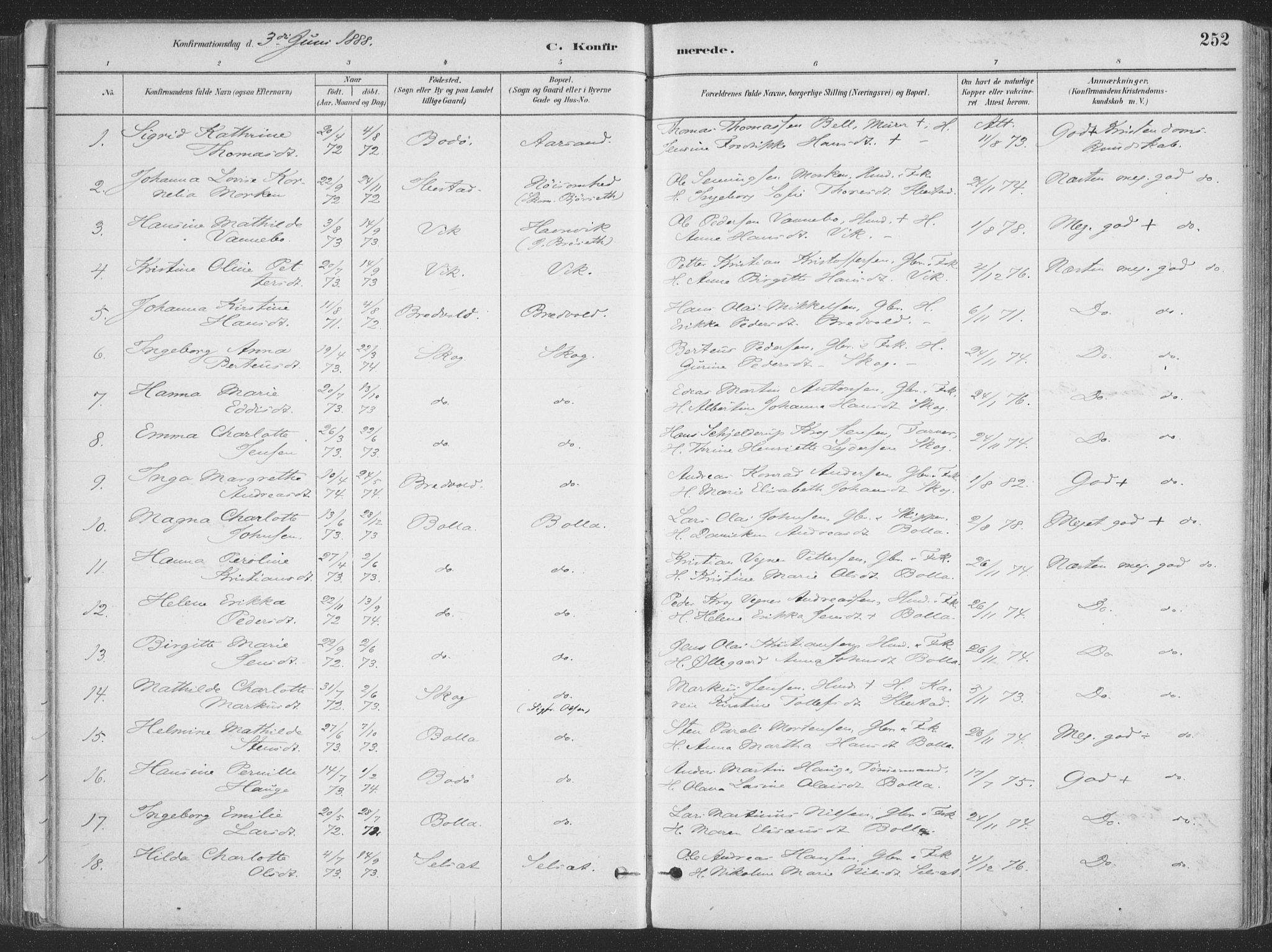 Ibestad sokneprestembete, AV/SATØ-S-0077/H/Ha/Haa/L0011kirke: Parish register (official) no. 11, 1880-1889, p. 252