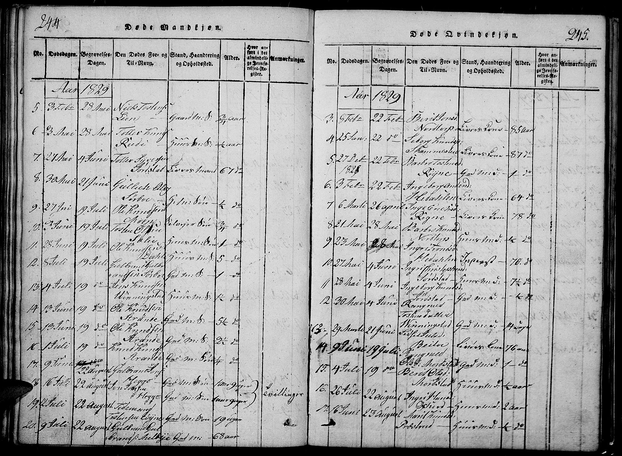 Slidre prestekontor, SAH/PREST-134/H/Ha/Hab/L0002: Parish register (copy) no. 2, 1814-1839, p. 244-245