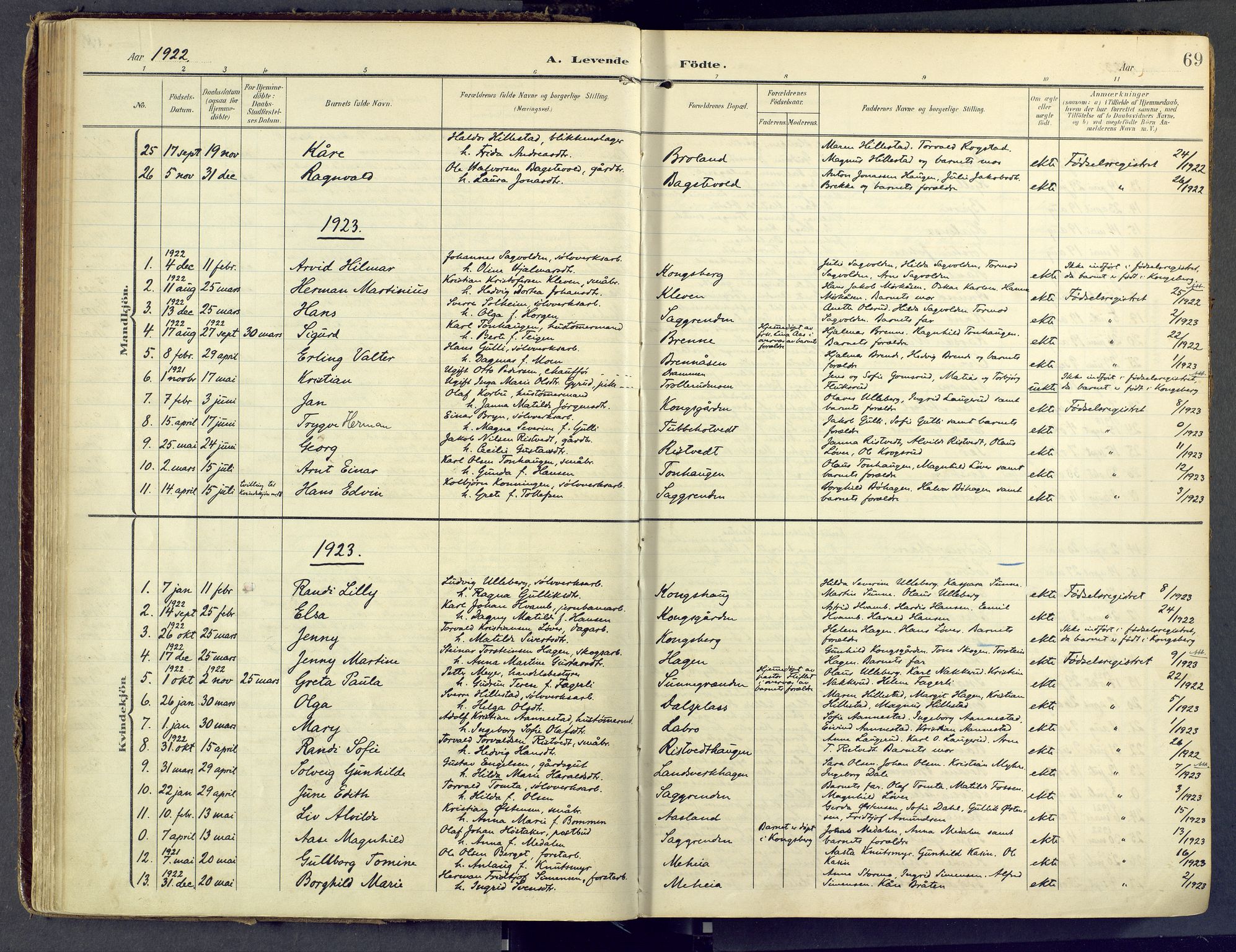 Sandsvær kirkebøker, SAKO/A-244/F/Fd/L0002: Parish register (official) no. IV 2, 1906-1943, p. 69