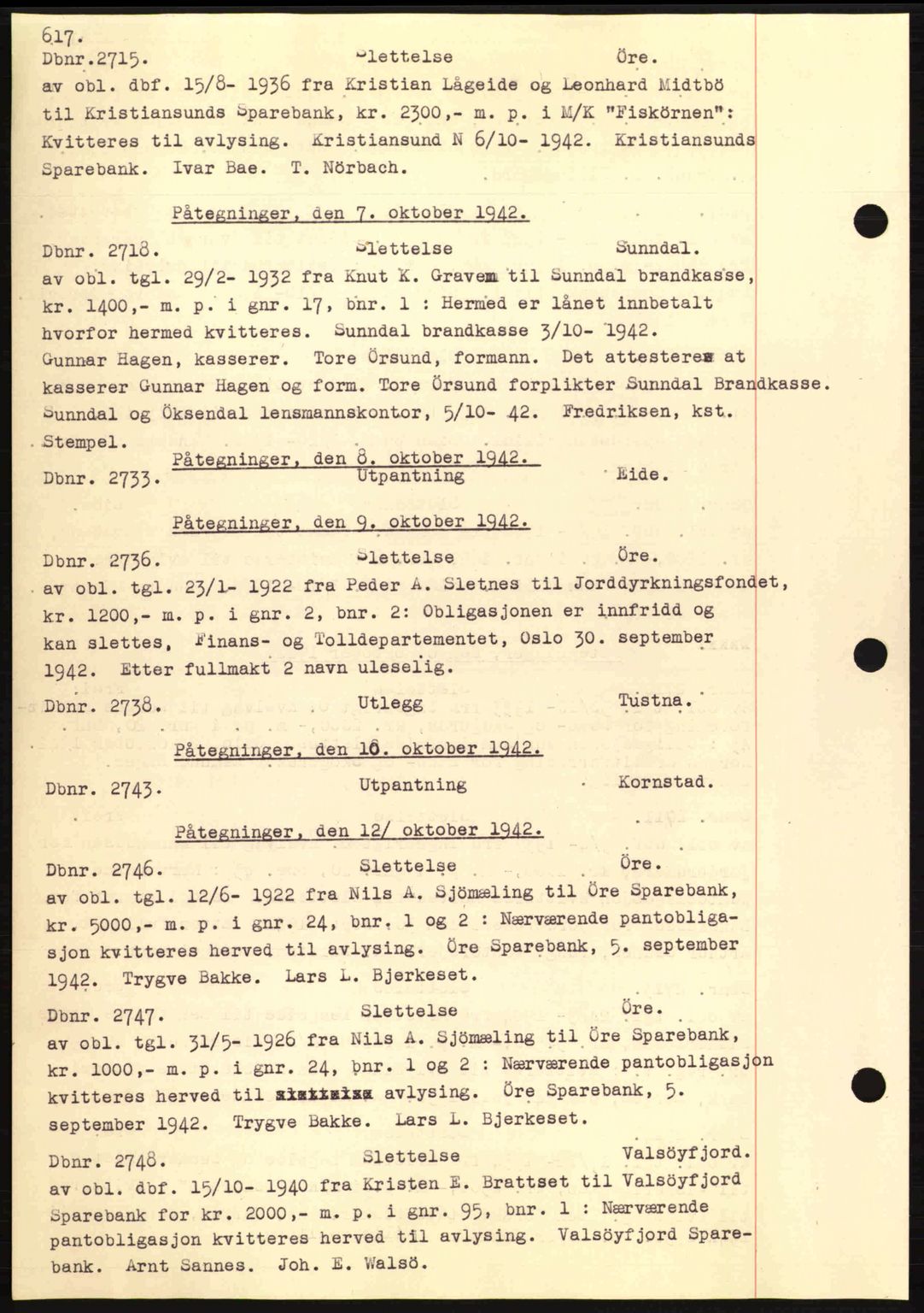 Nordmøre sorenskriveri, AV/SAT-A-4132/1/2/2Ca: Mortgage book no. C81, 1940-1945, Diary no: : 2715/1942