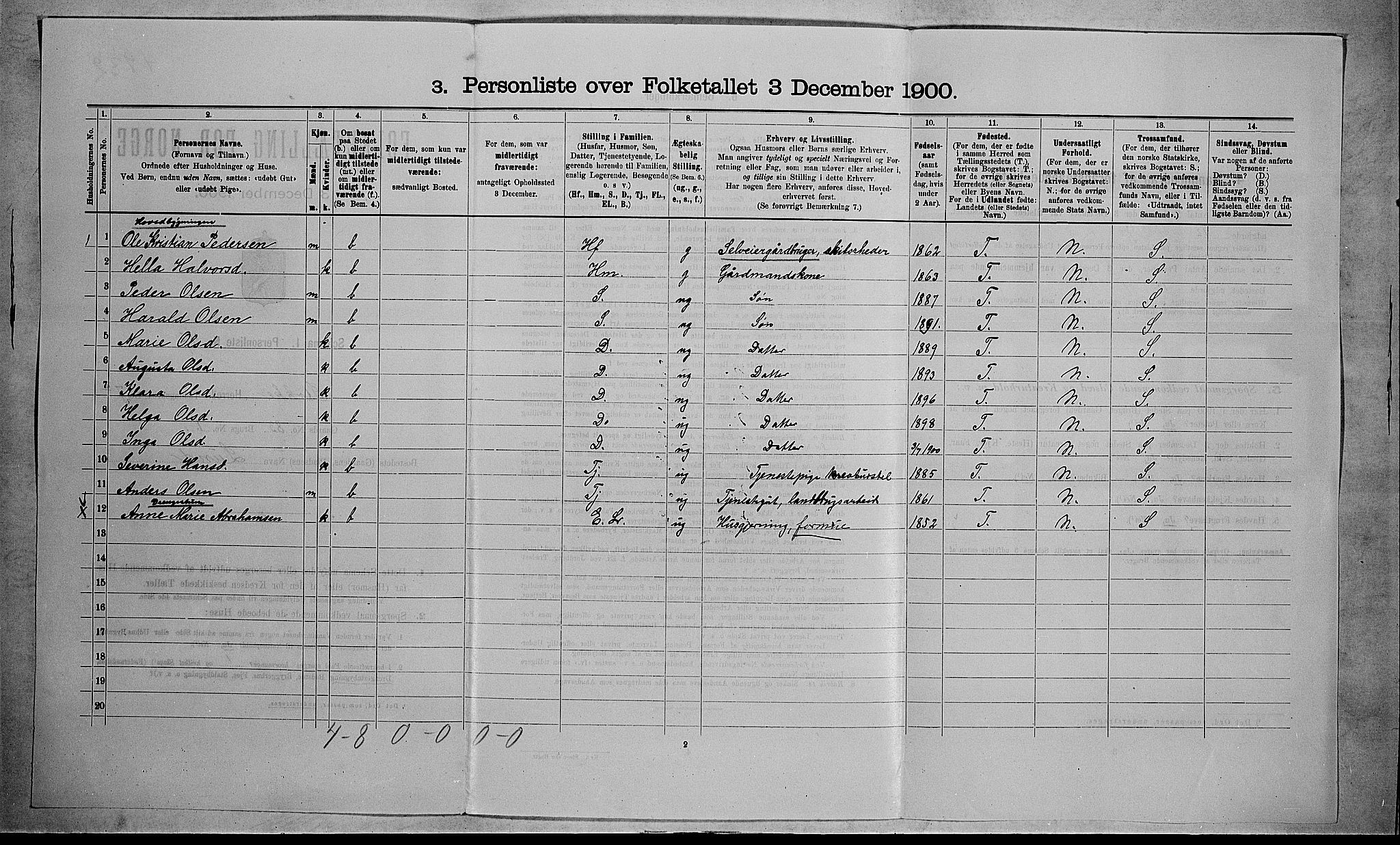 RA, 1900 census for Stokke, 1900, p. 1263