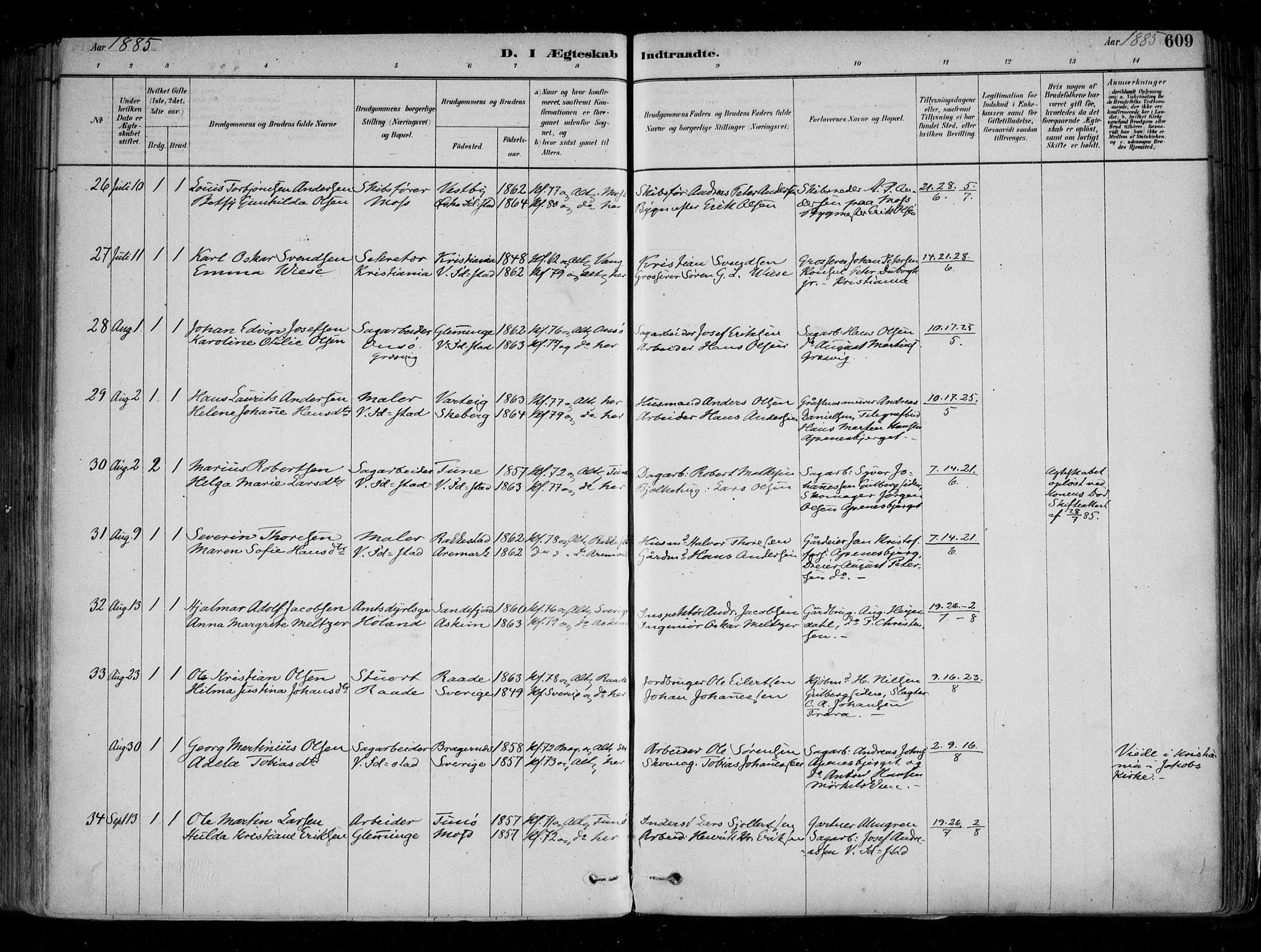 Fredrikstad domkirkes prestekontor Kirkebøker, AV/SAO-A-10906/F/Fa/L0004: Parish register (official) no. 4, 1878-1907, p. 609