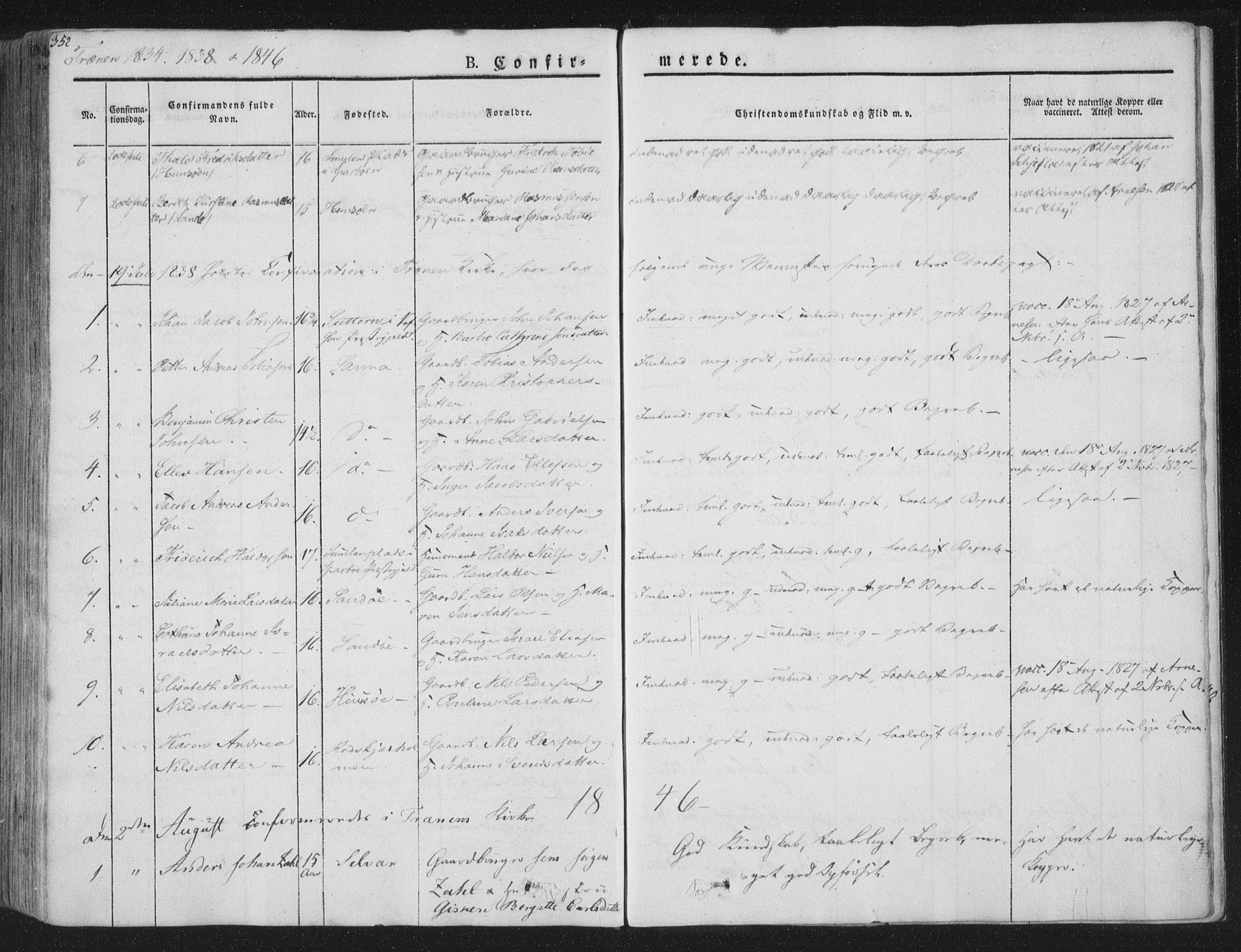 Ministerialprotokoller, klokkerbøker og fødselsregistre - Nordland, SAT/A-1459/839/L0565: Parish register (official) no. 839A02, 1825-1862, p. 352