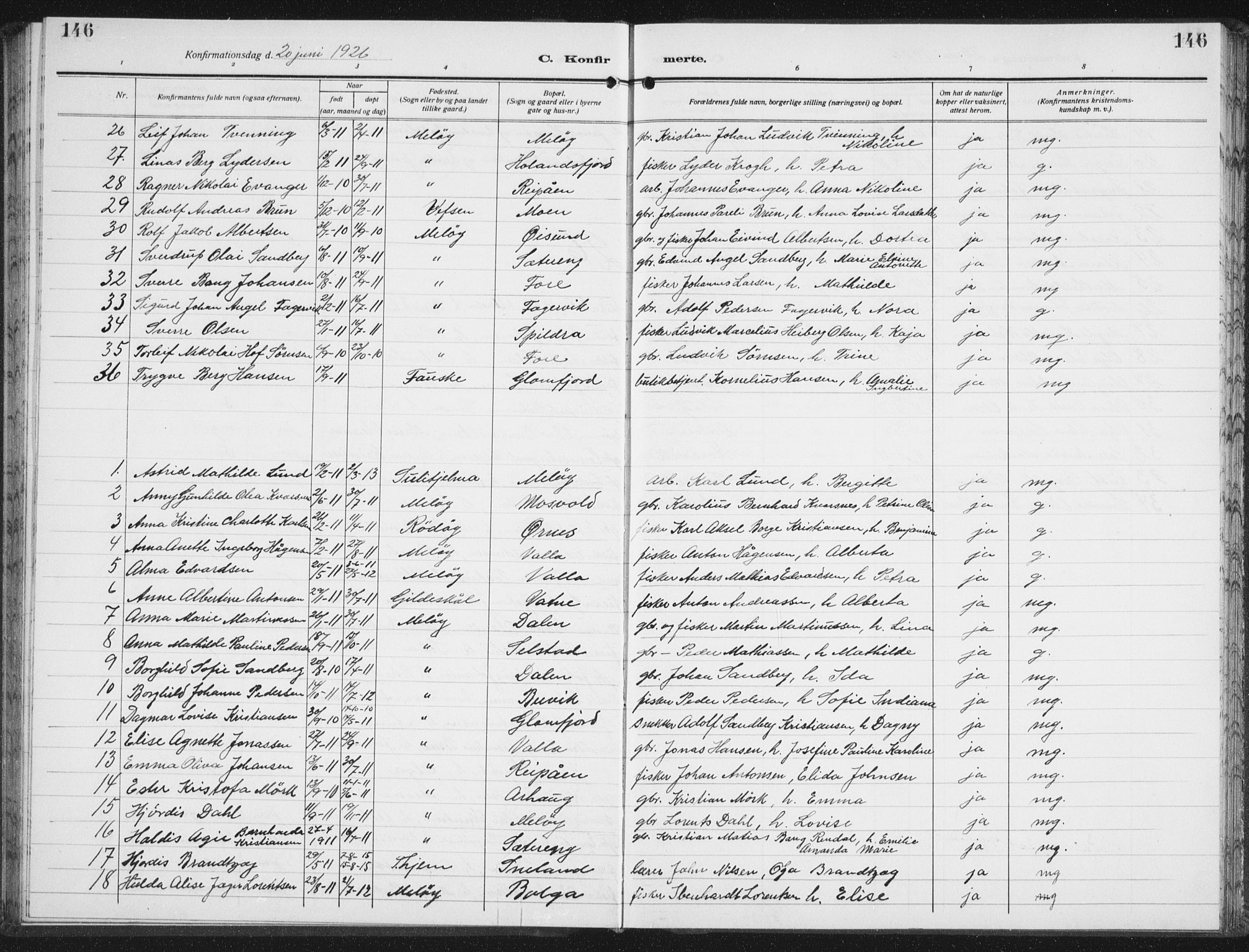 Ministerialprotokoller, klokkerbøker og fødselsregistre - Nordland, AV/SAT-A-1459/843/L0640: Parish register (copy) no. 843C09, 1925-1941, p. 146