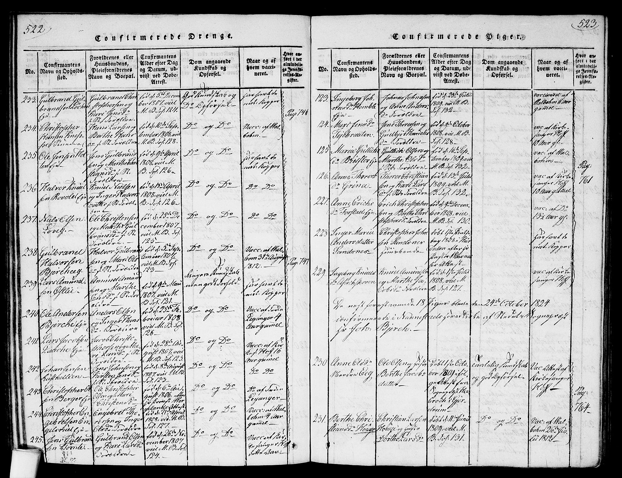 Nannestad prestekontor Kirkebøker, AV/SAO-A-10414a/G/Ga/L0001: Parish register (copy) no. I 1, 1815-1839, p. 522-523