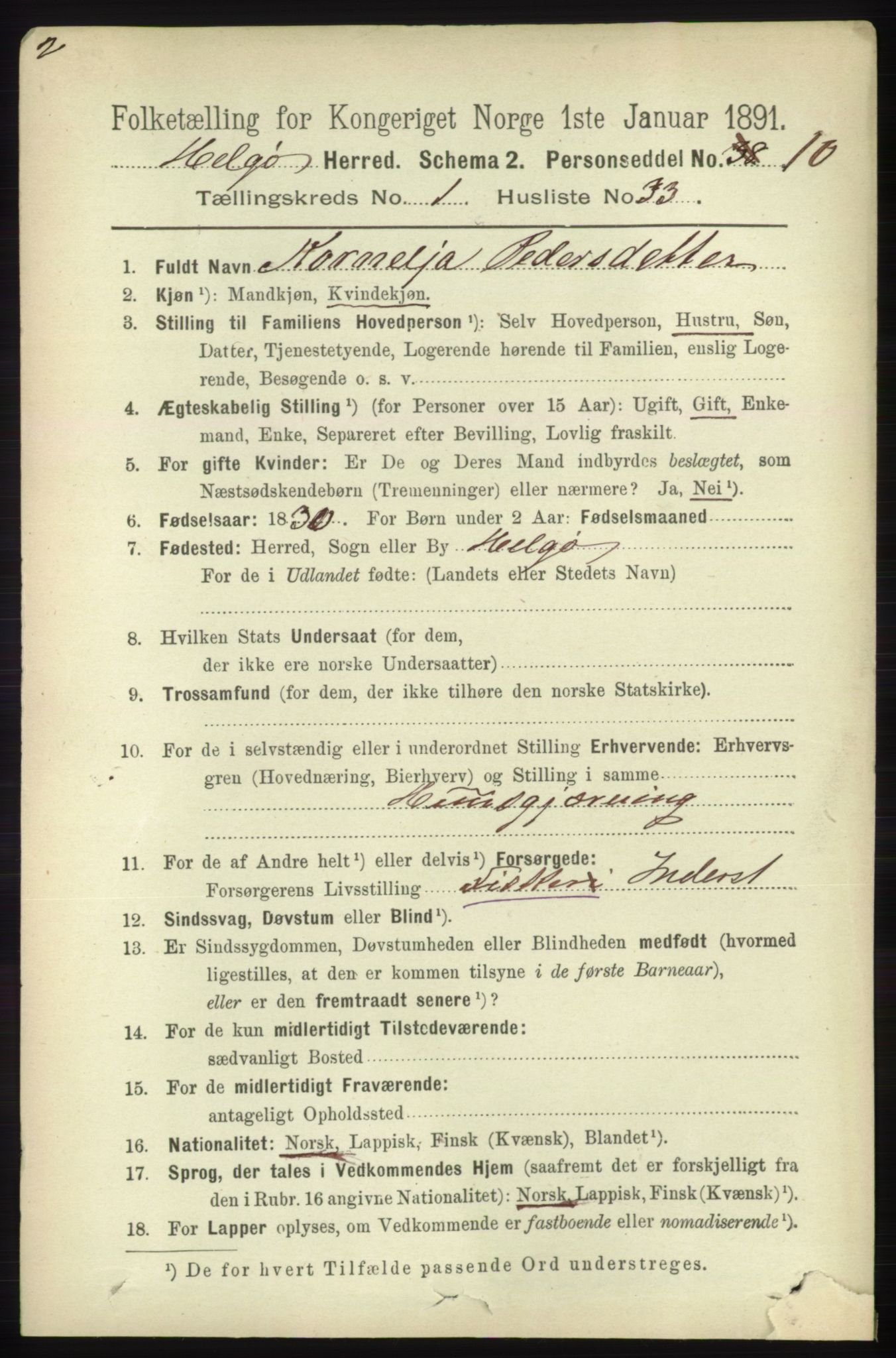 RA, 1891 census for 1935 Helgøy, 1891, p. 281