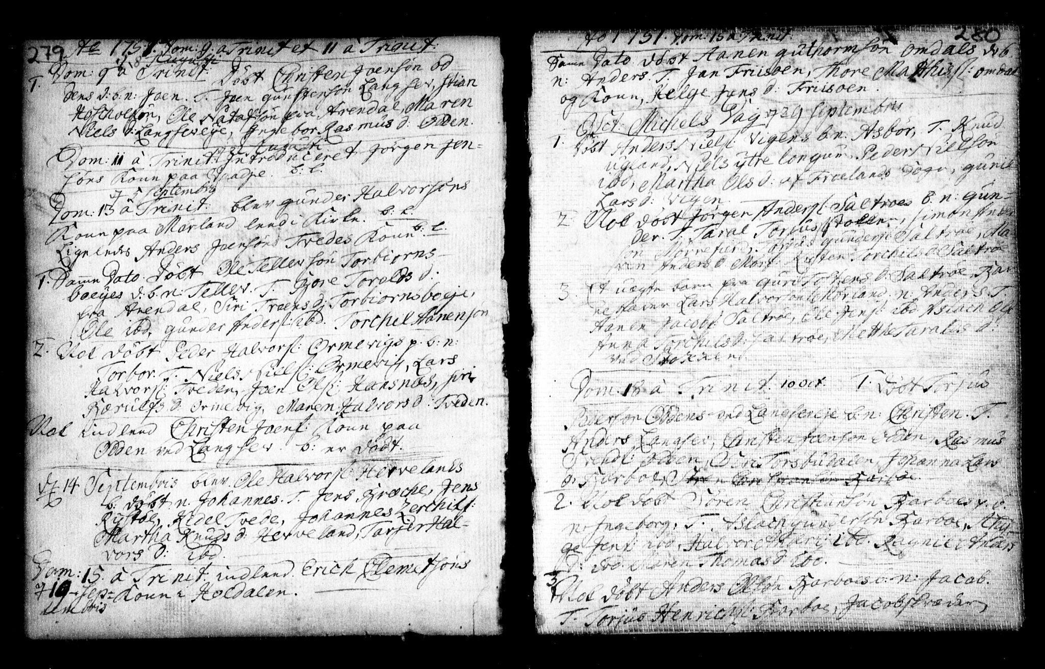 Holt sokneprestkontor, AV/SAK-1111-0021/F/Fa/L0002: Parish register (official) no. A 2, 1739-1753, p. 279-280