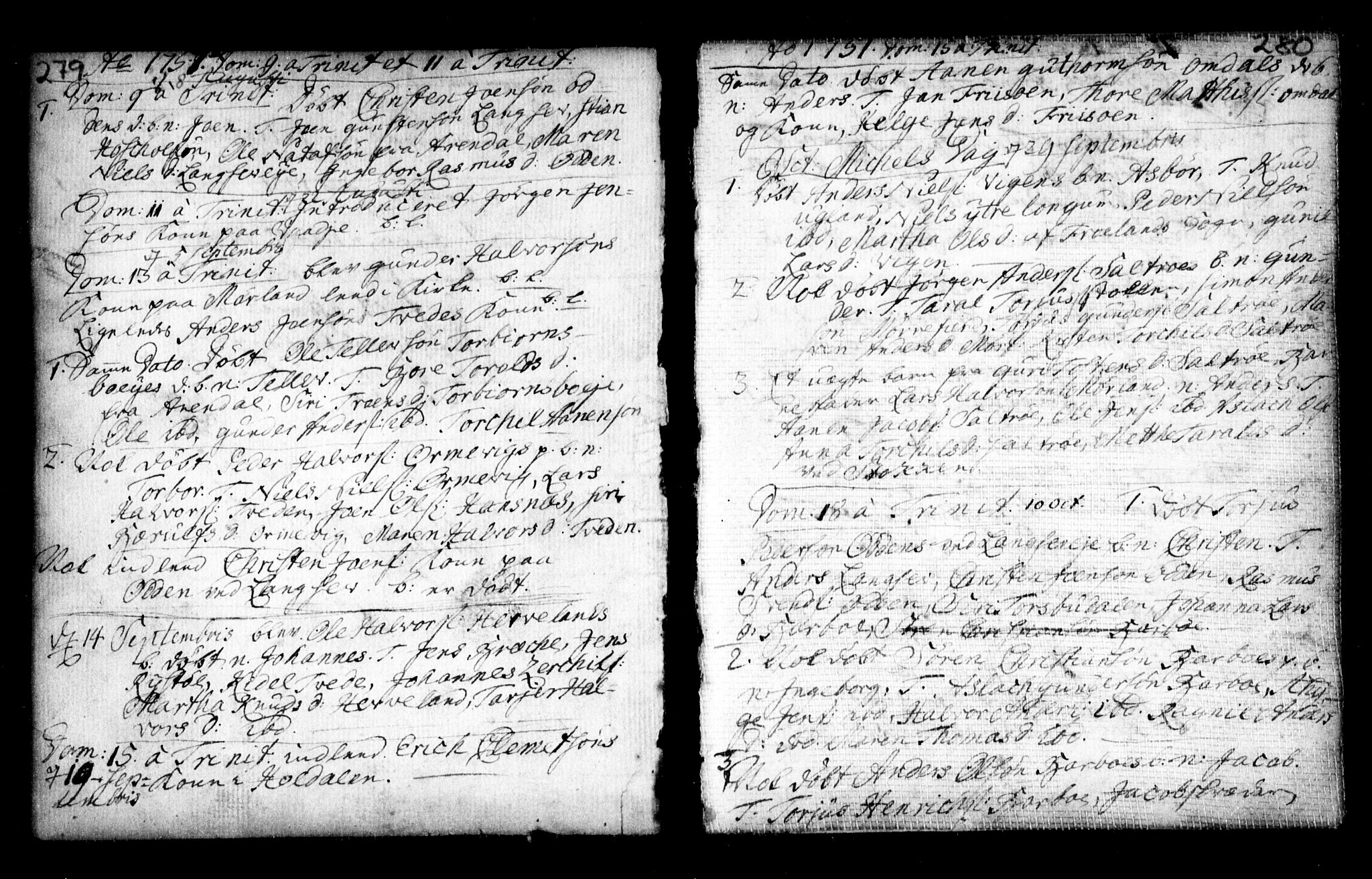 Holt sokneprestkontor, SAK/1111-0021/F/Fa/L0002: Parish register (official) no. A 2, 1739-1753, p. 279-280